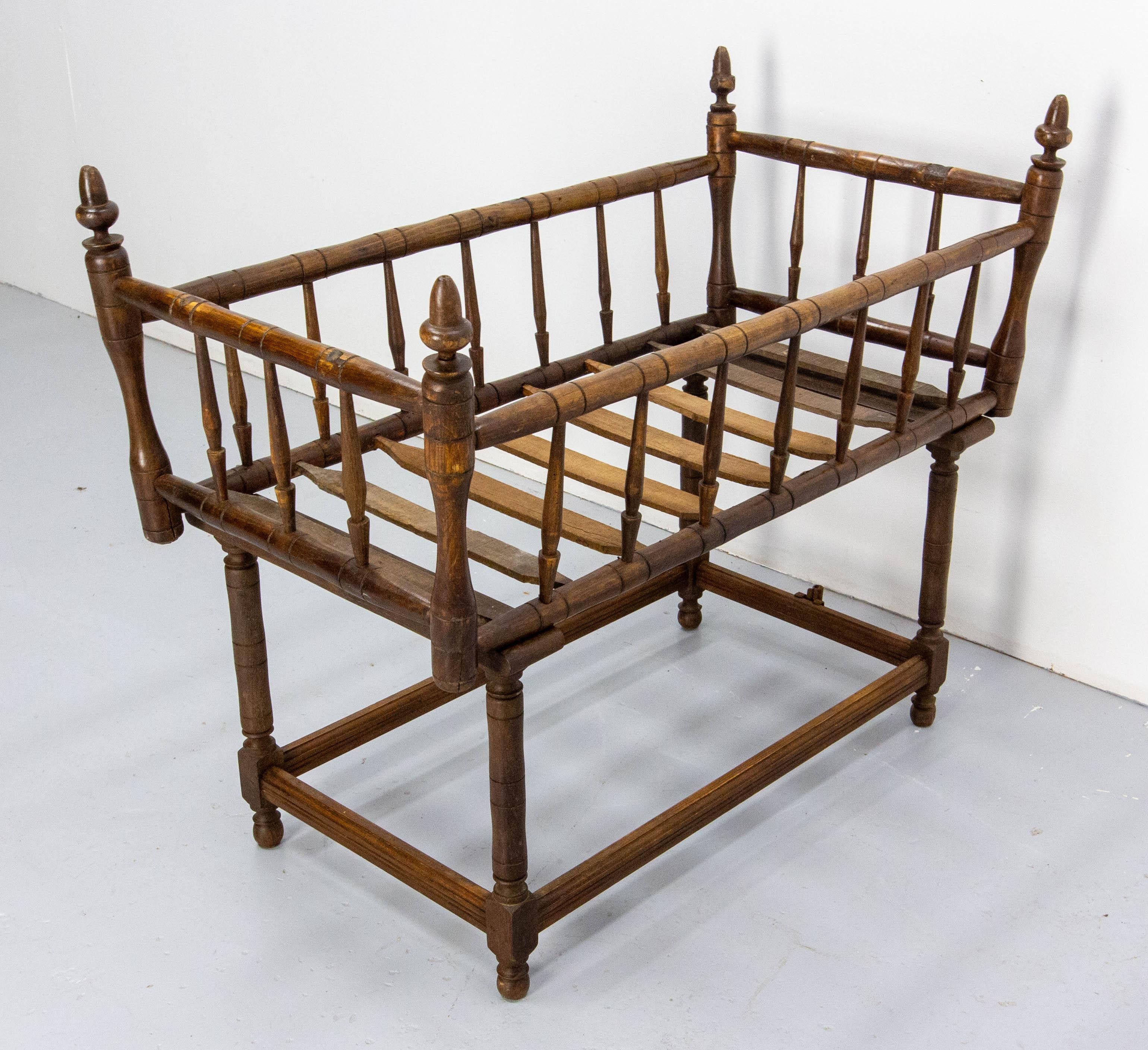 19th Century Toy Chest or Coffer Carved Chestnut Ancient Baby Cradle, French For Sale 1