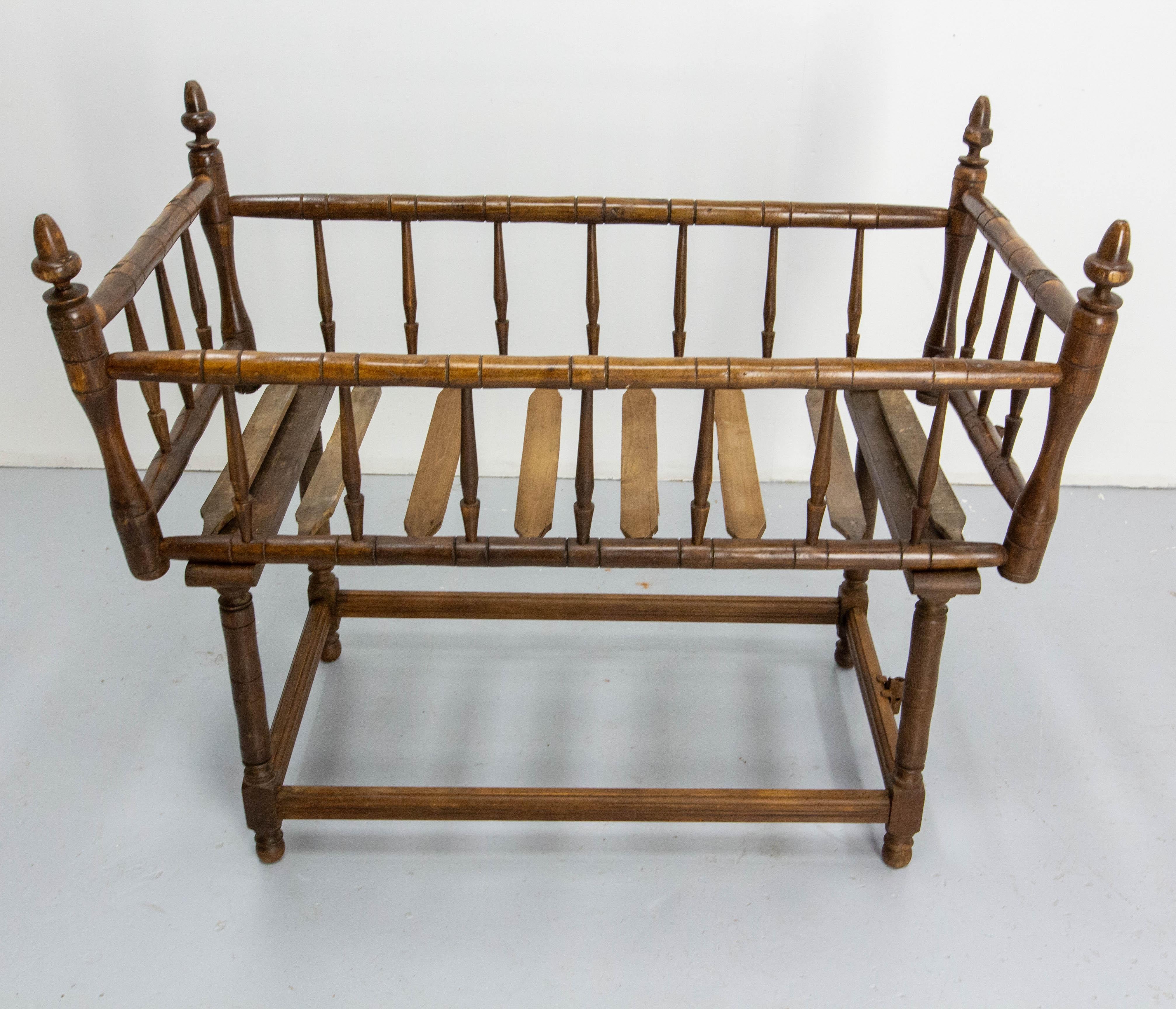 19th Century Toy Chest or Coffer Carved Chestnut Ancient Baby Cradle, French For Sale 2