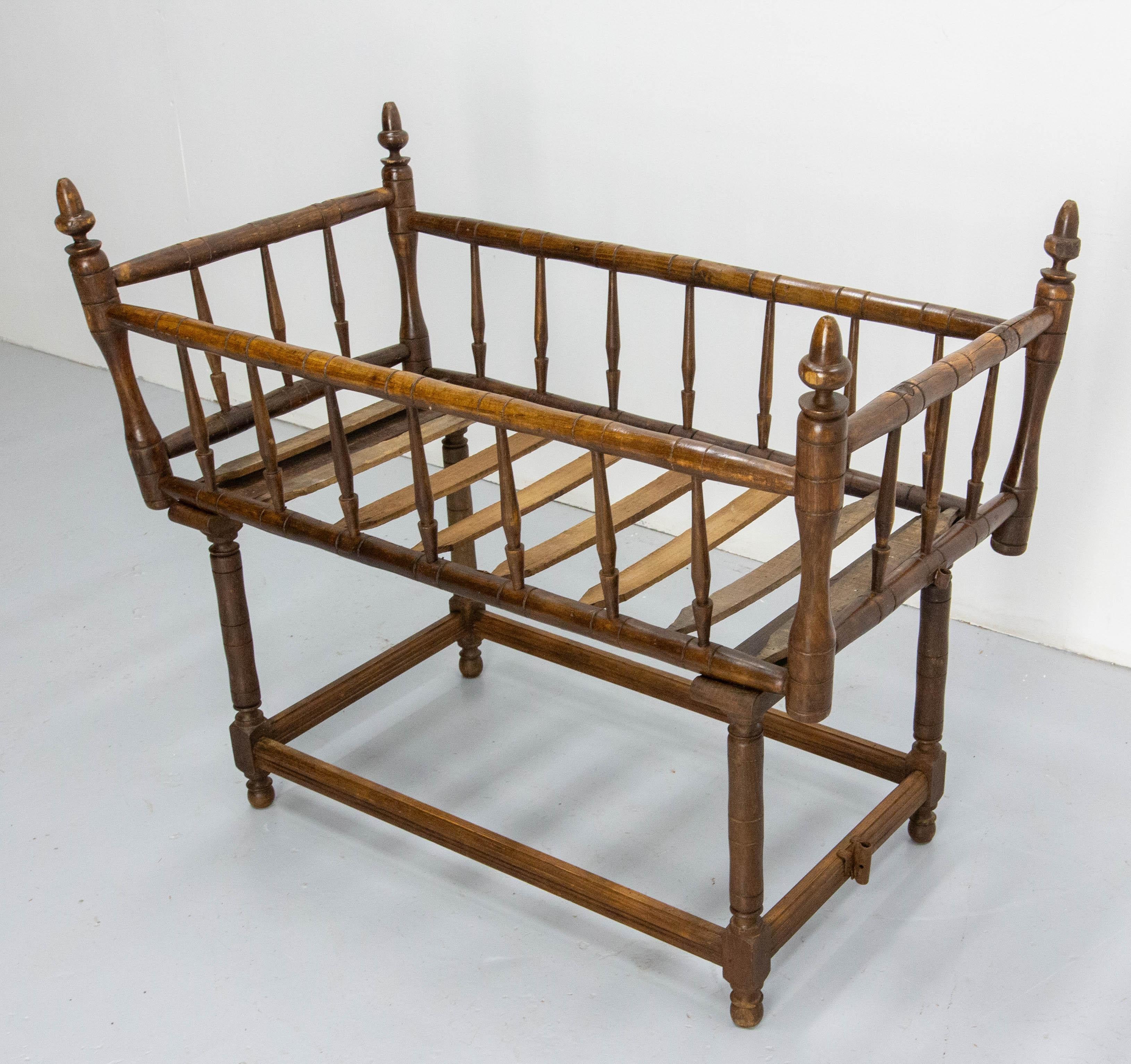 19th Century Toy Chest or Coffer Carved Chestnut Ancient Baby Cradle, French For Sale 3