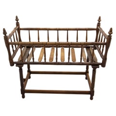 Used 19th Century Toy Chest or Coffer Carved Chestnut Ancient Baby Cradle, French