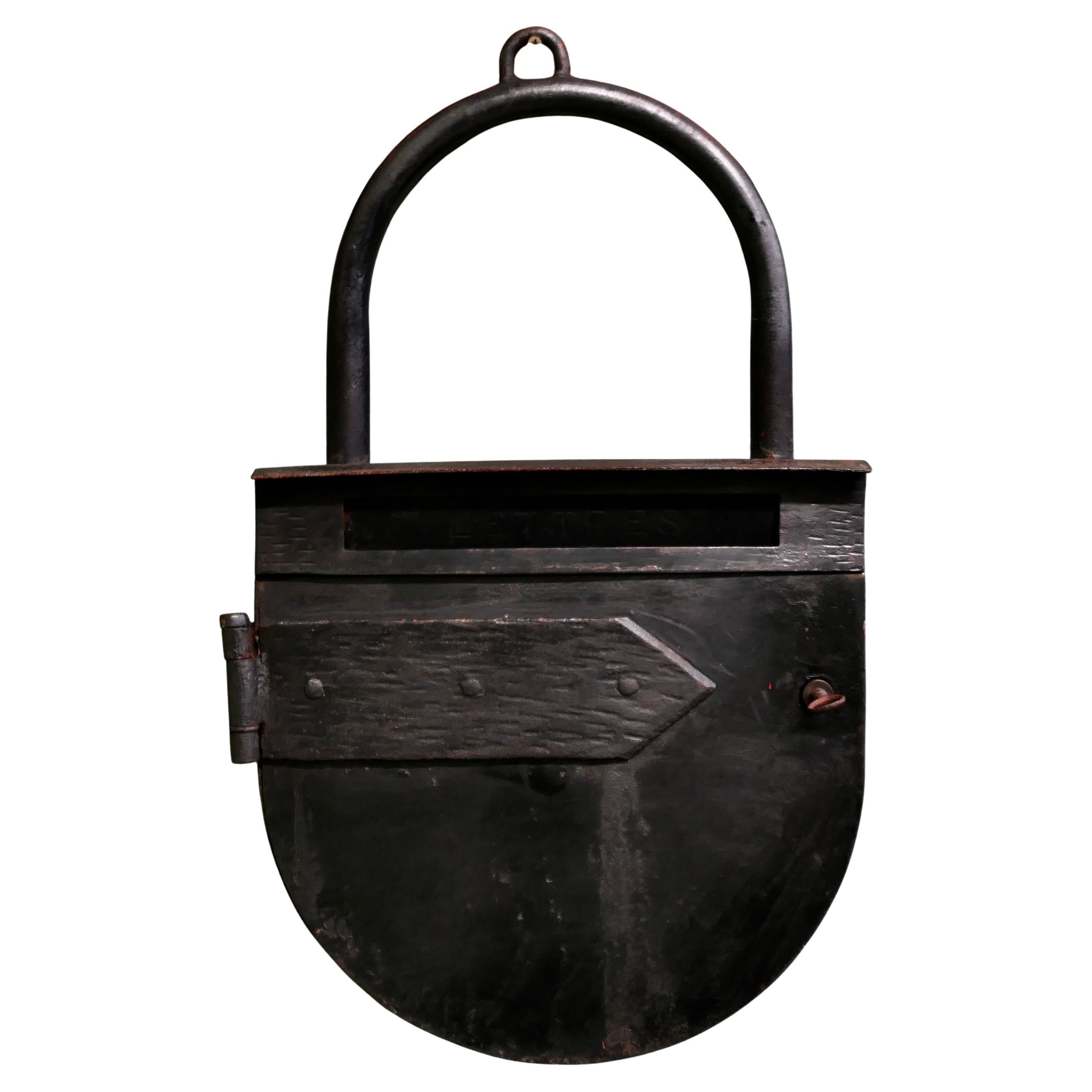 19th Century Iron Trade Sign Letter Box, Mail Box, Folk Art, Locksmith Design