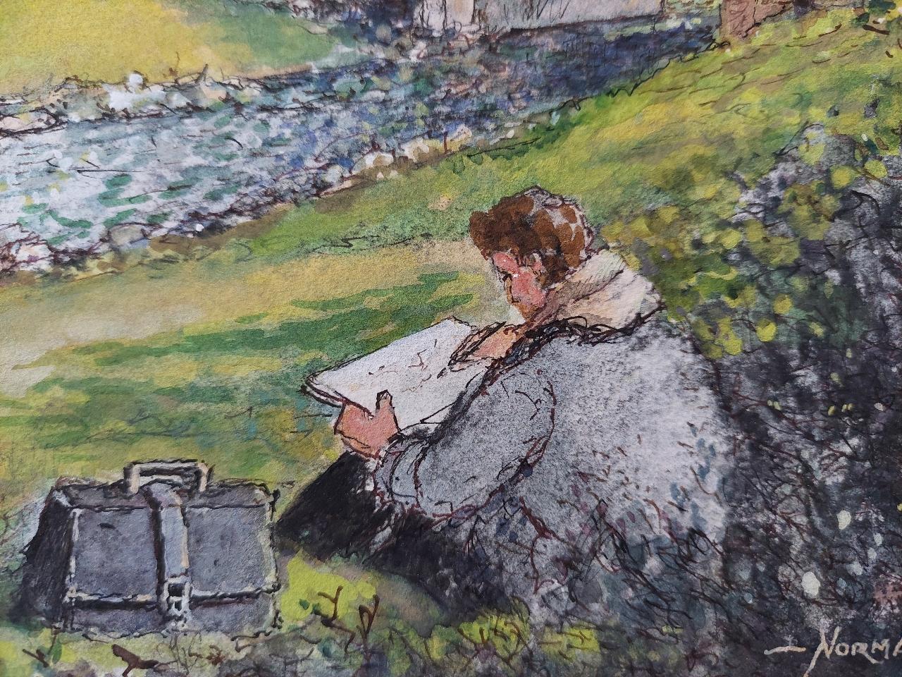 Anglais Peinture anglaise traditionnelle du 19ème siècle représentant un dessin d'un artiste dans le Yorkshire en vente