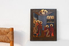 19th Century Traditional oak Religious Icon Saint Healing a Sick Person, 1800s