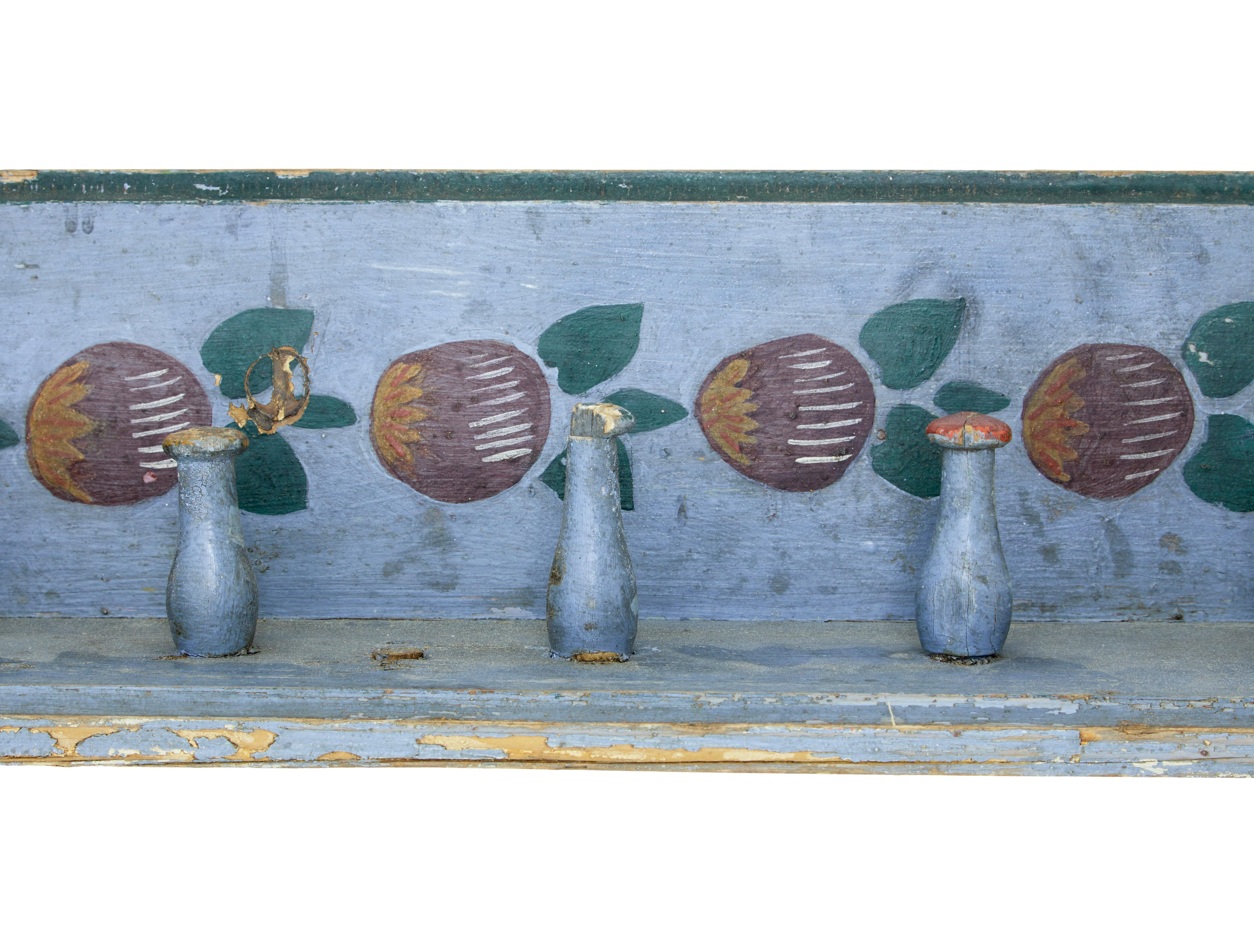 Hand-Painted 19th Century Traditional Painted Swedish Coat Rack