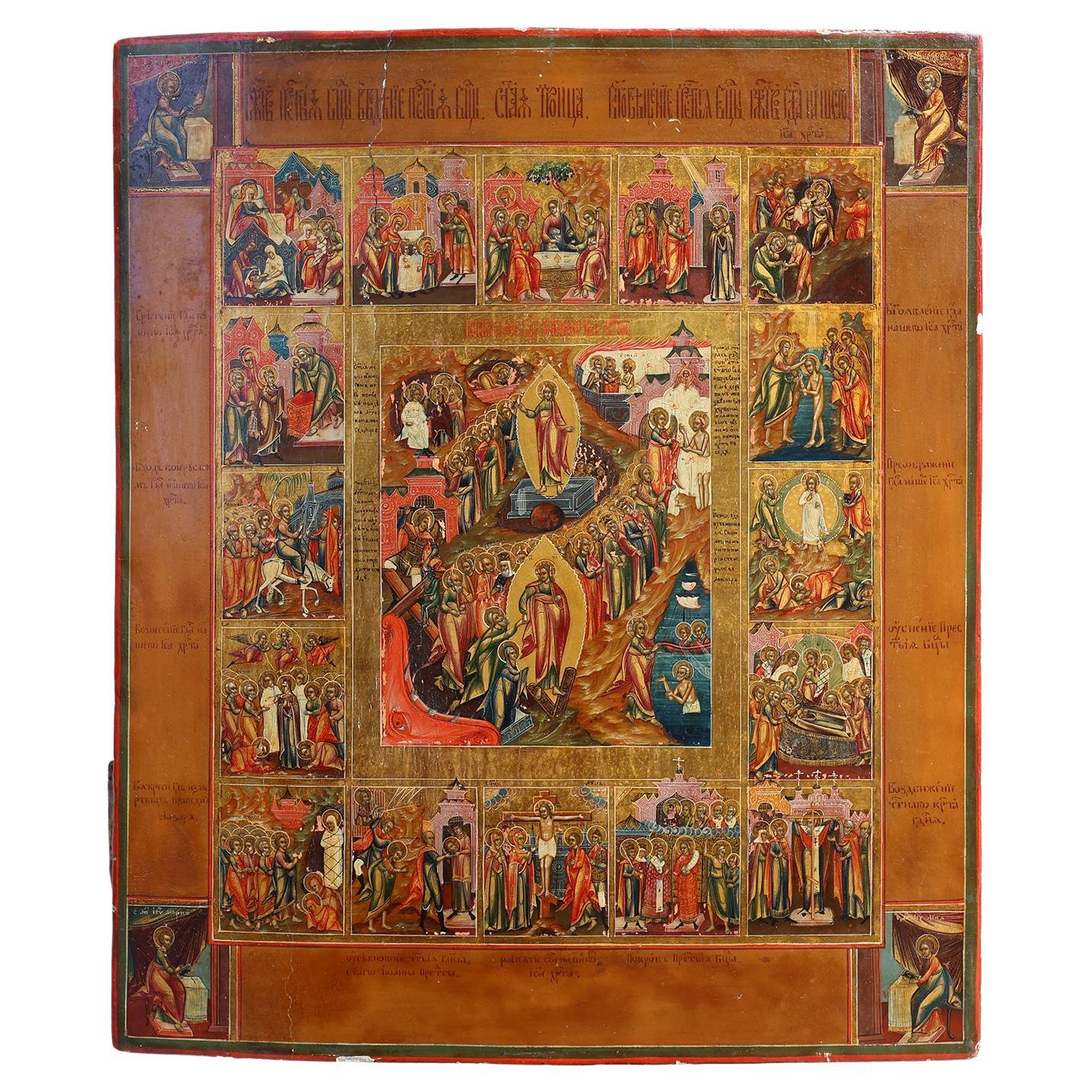19th Century traditional Russian Religious Icon “Full Cycle” For Sale