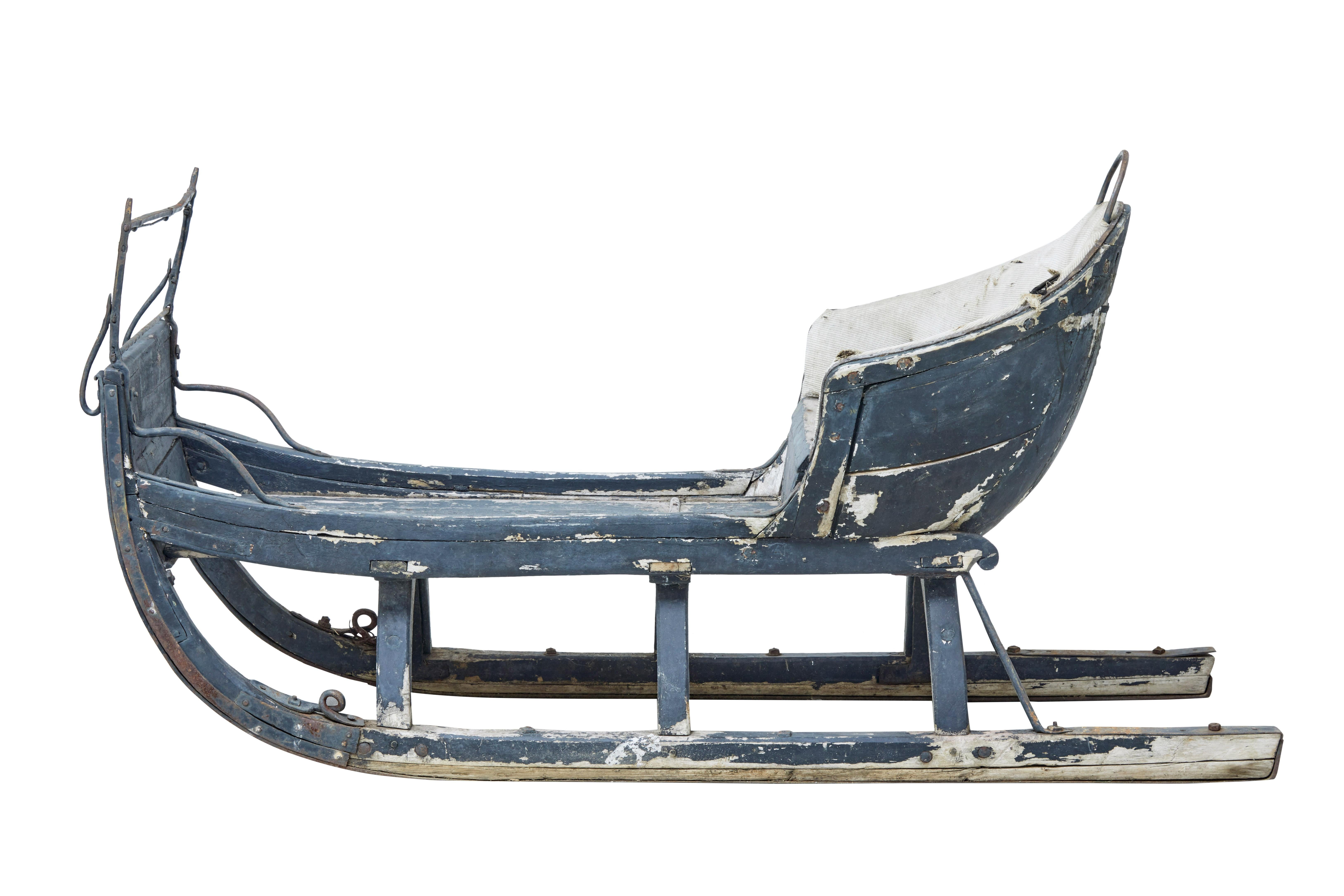 We are pleased to offer this traditional Swedish sledge in original condition, circa 1890.

Designed for use to be pulled by dogs, this sleigh is a real piece of times gone by.

Complete with original paintwork.

Missing door to seat which