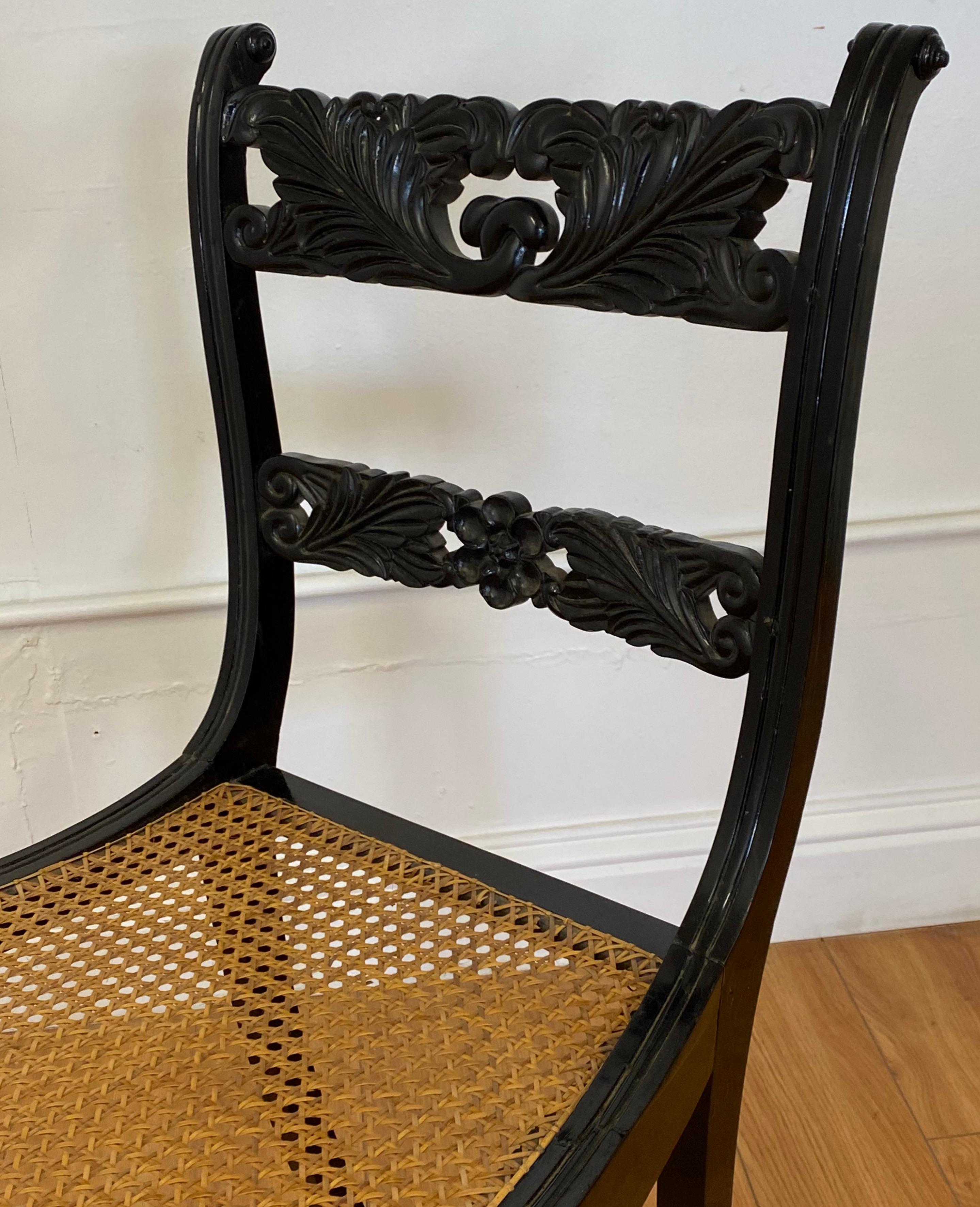 English 19th Century Trafalgar Upright Chair with Cane Seat & Floral Motif c.1830 For Sale