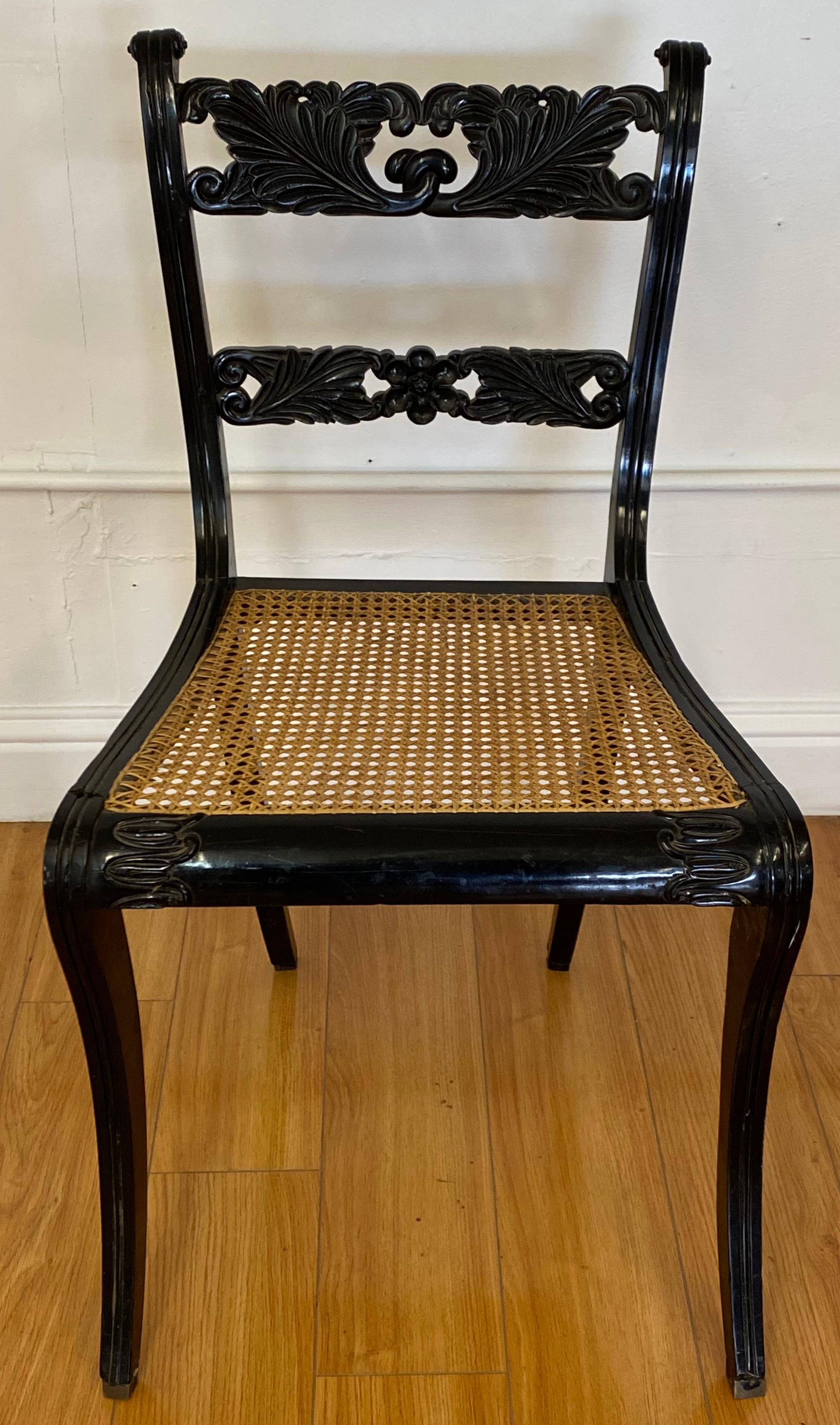 19th Century Trafalgar Upright Chair with Cane Seat & Floral Motif c.1830 For Sale 1