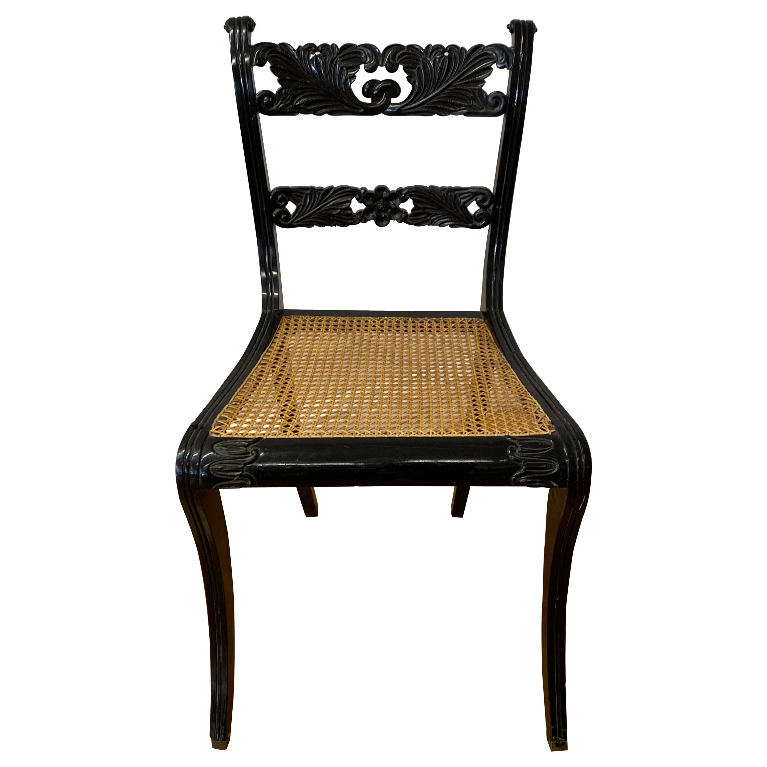 19th Century Trafalgar Upright Chair with Cane Seat & Floral Motif c.1830