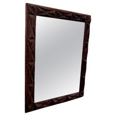Miroir artisanal Tramp Art Chip Work du 19ème siècle