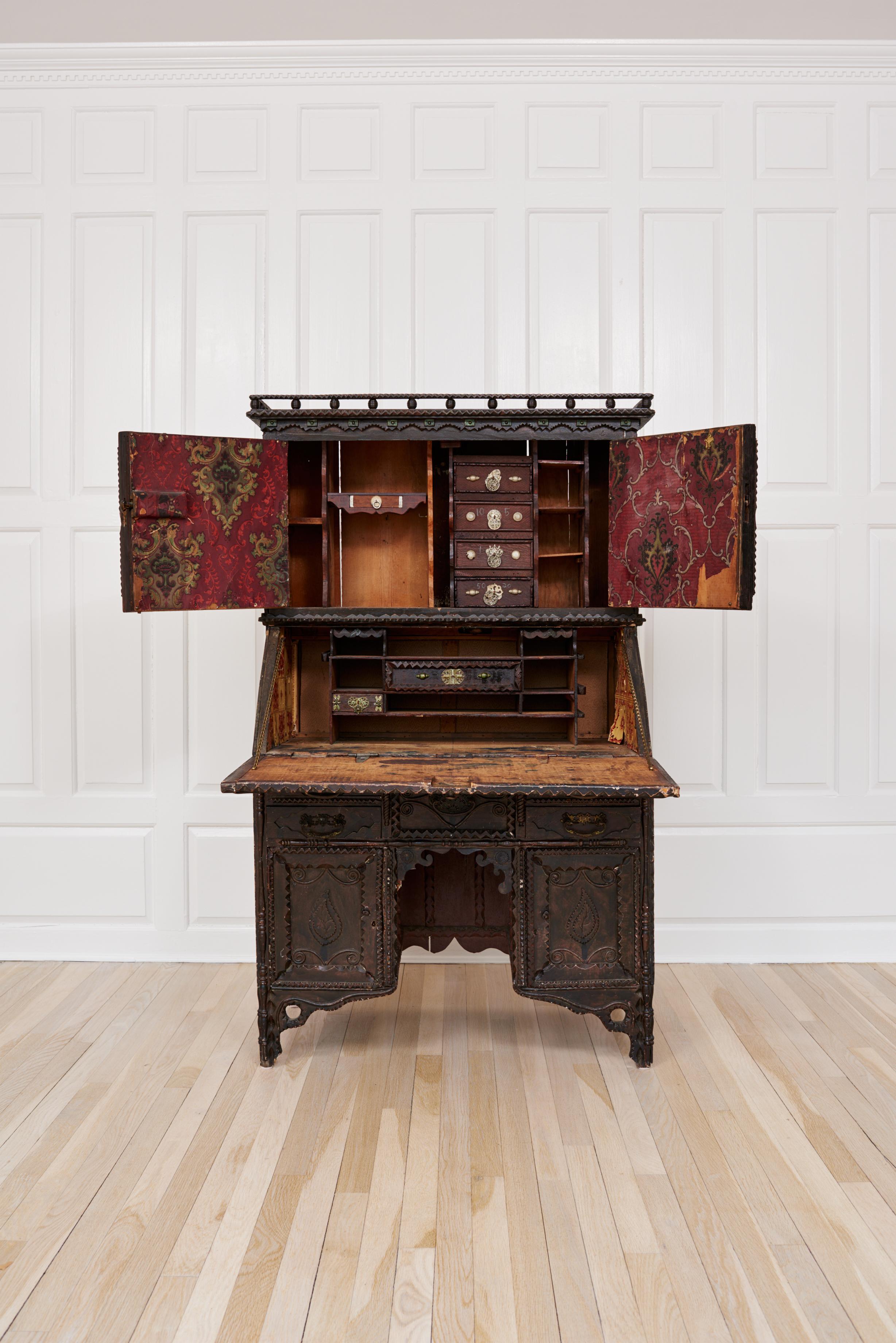 Folk Art 19th Century Tramp Art Desk For Sale