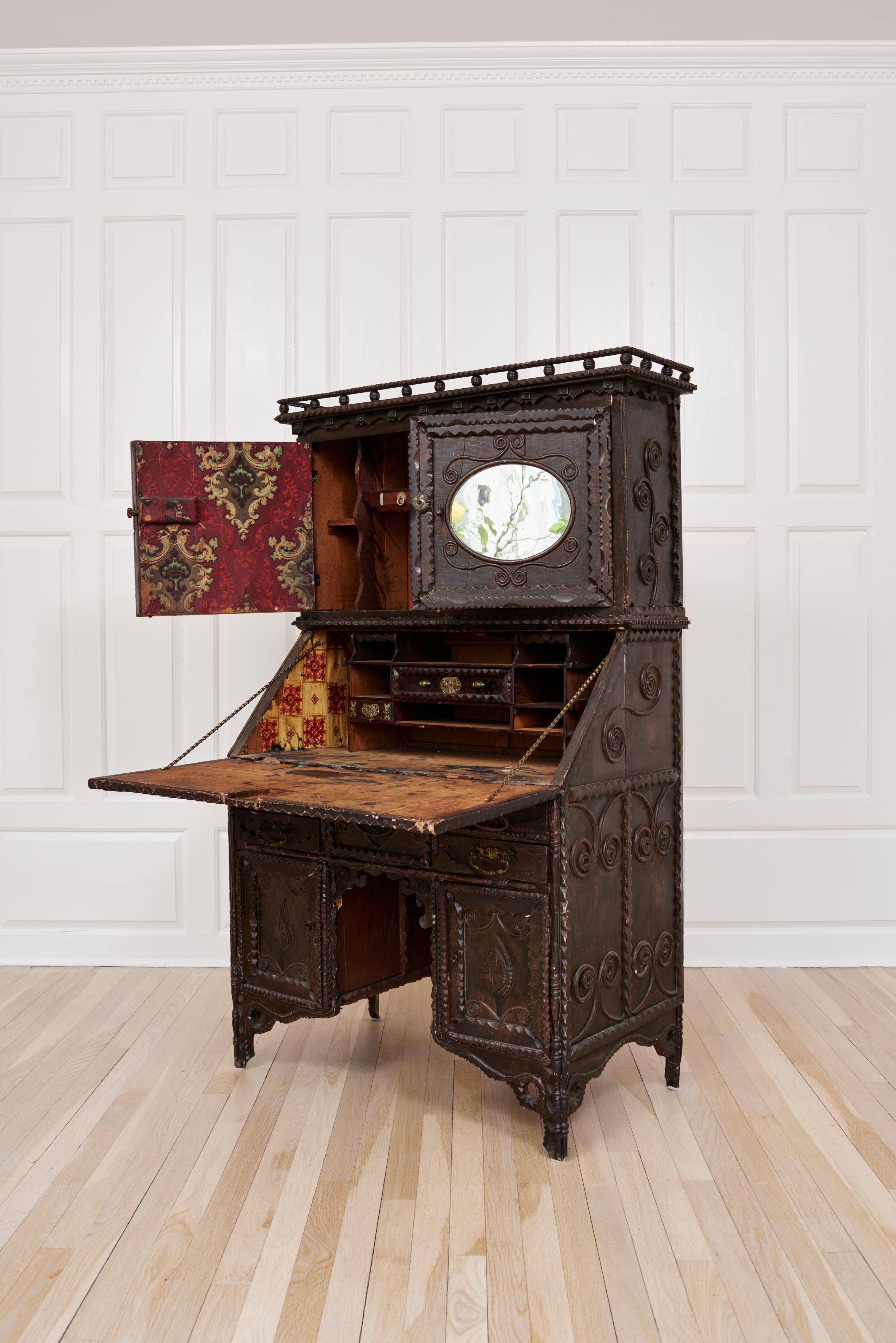 North American 19th Century Tramp Art Desk For Sale