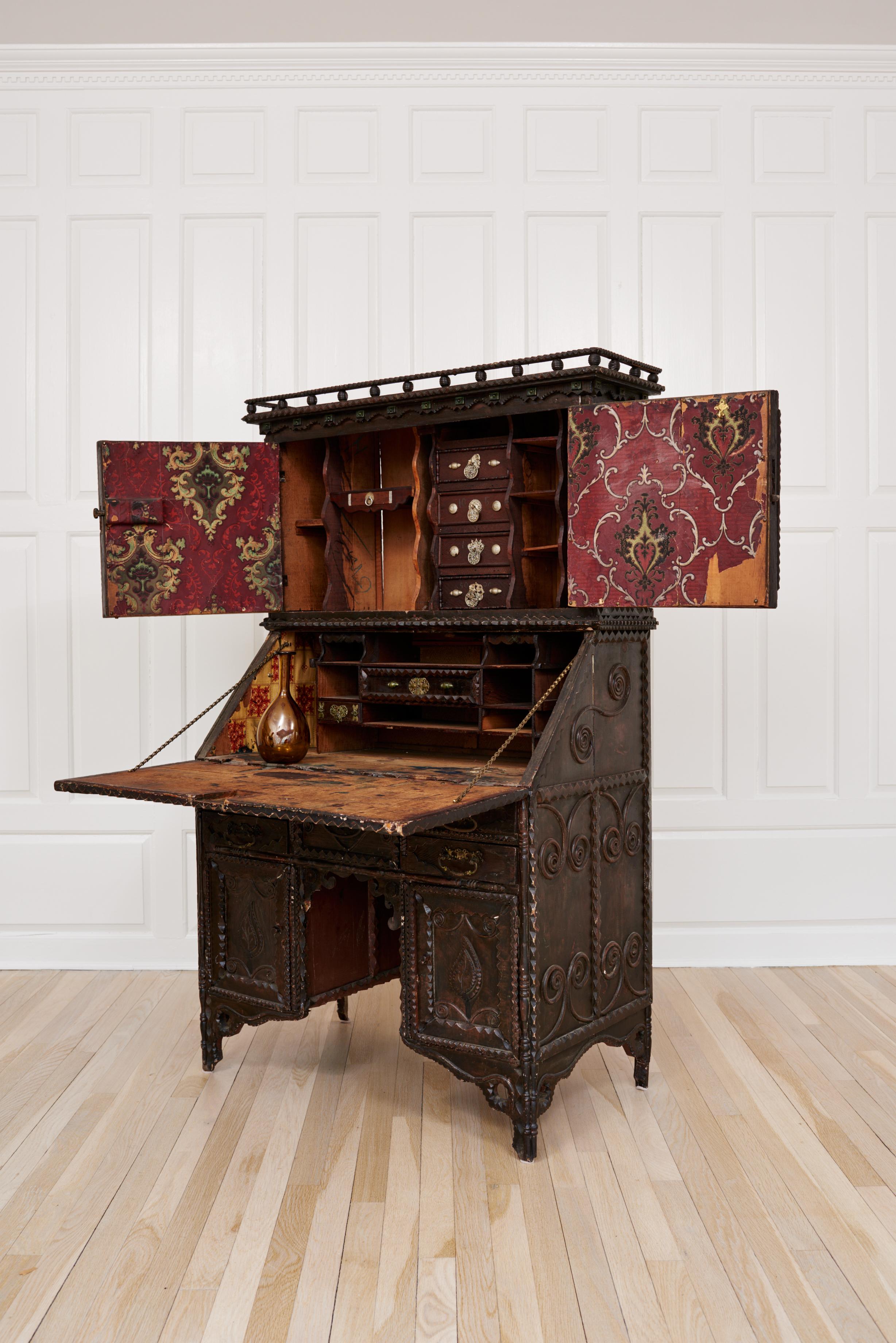 Appliqué 19th Century Tramp Art Desk For Sale