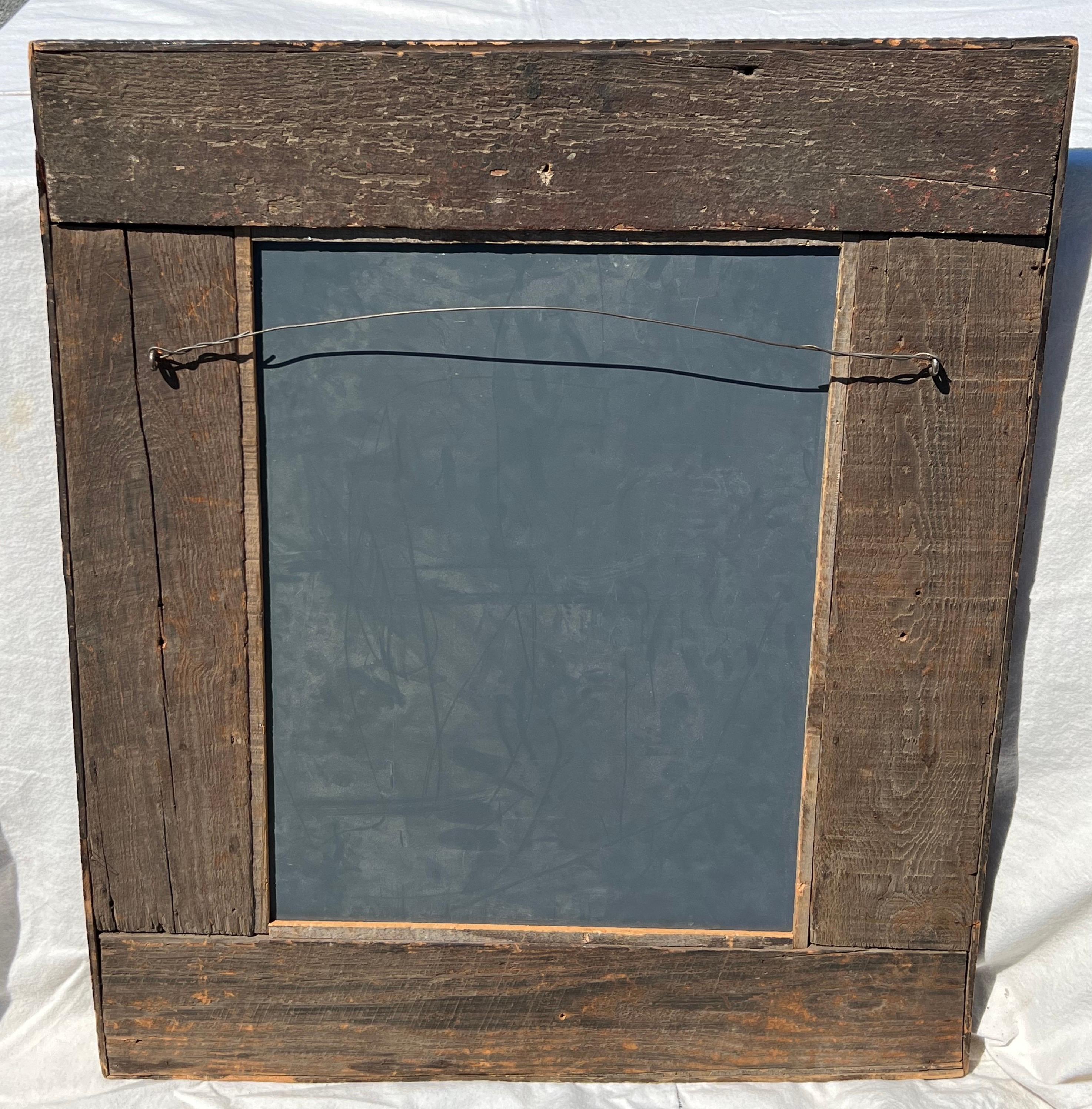 North American 19th Century Tramp Art Frame with Geometric Patterns and Inset Mirror
