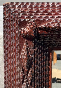 19th Century Tramp Art Frame with Heart Corners and Inset Mirror