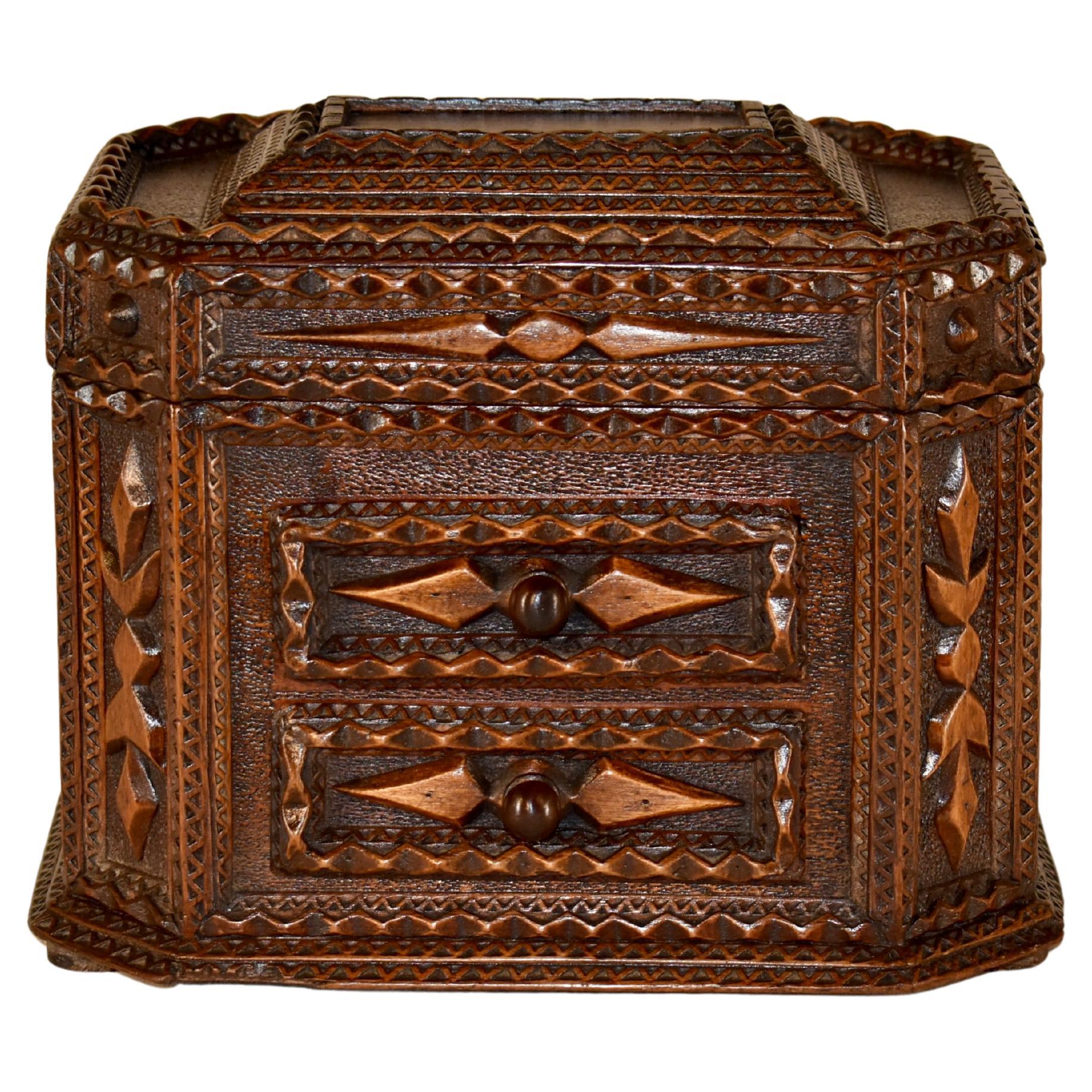 19th Century Tramp Art Jewelry Box