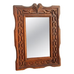 19th-century Tramp Art Mirror Made Of Hand-carved Wood