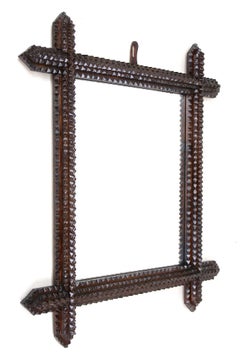 19th Century Tramp Art Rustic Mirror, Handcarved, Austria circa 1880