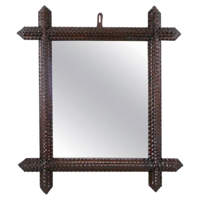 19th Century Tramp Art Rustic Mirror, Handcarved, Austria circa 1880