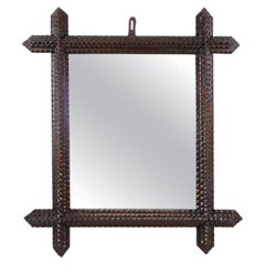19th Century Tramp Art Rustic Mirror, Handcarved, Austria circa 1880