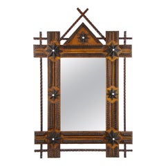 19th Century Tramp Art Rustic Wall Mirror, Austria, circa 1880