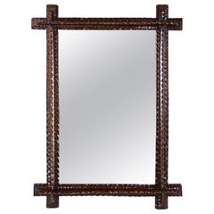Miroir mural rustique du 19e siècle de Tramp Art Carved, Autriche, vers 1870