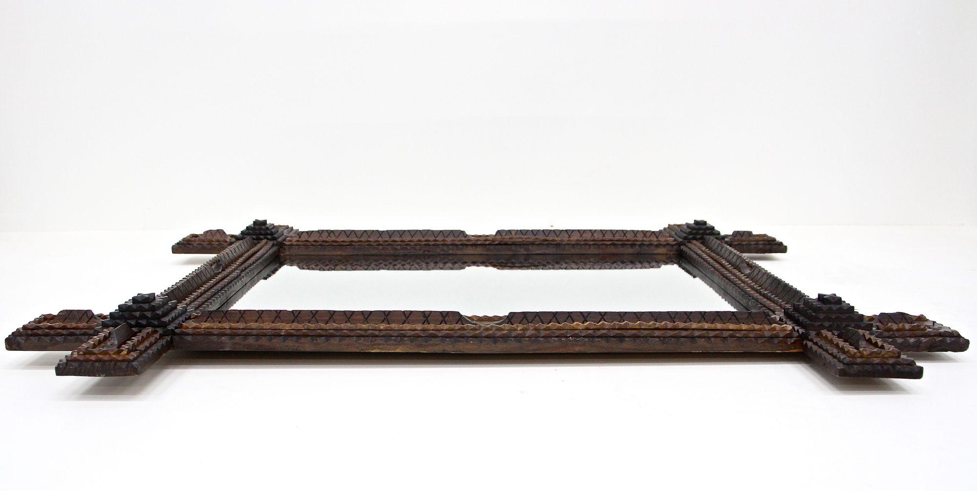 19th Century Tramp Art Rustic Wall Mirror, Handcarved, Austria ca. 1870 8