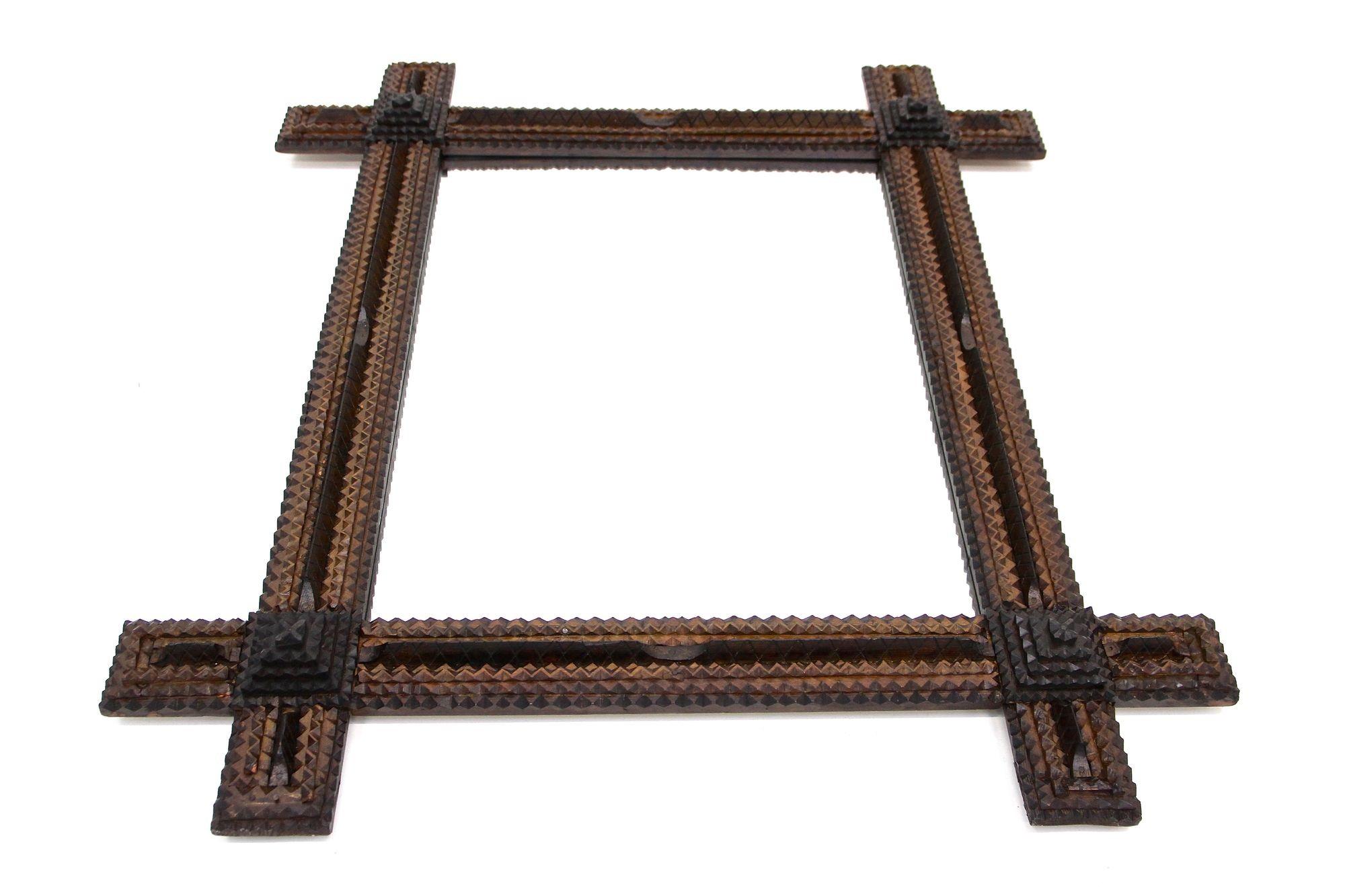 19th Century Tramp Art Rustic Wall Mirror, Handcarved, Austria ca. 1870 9