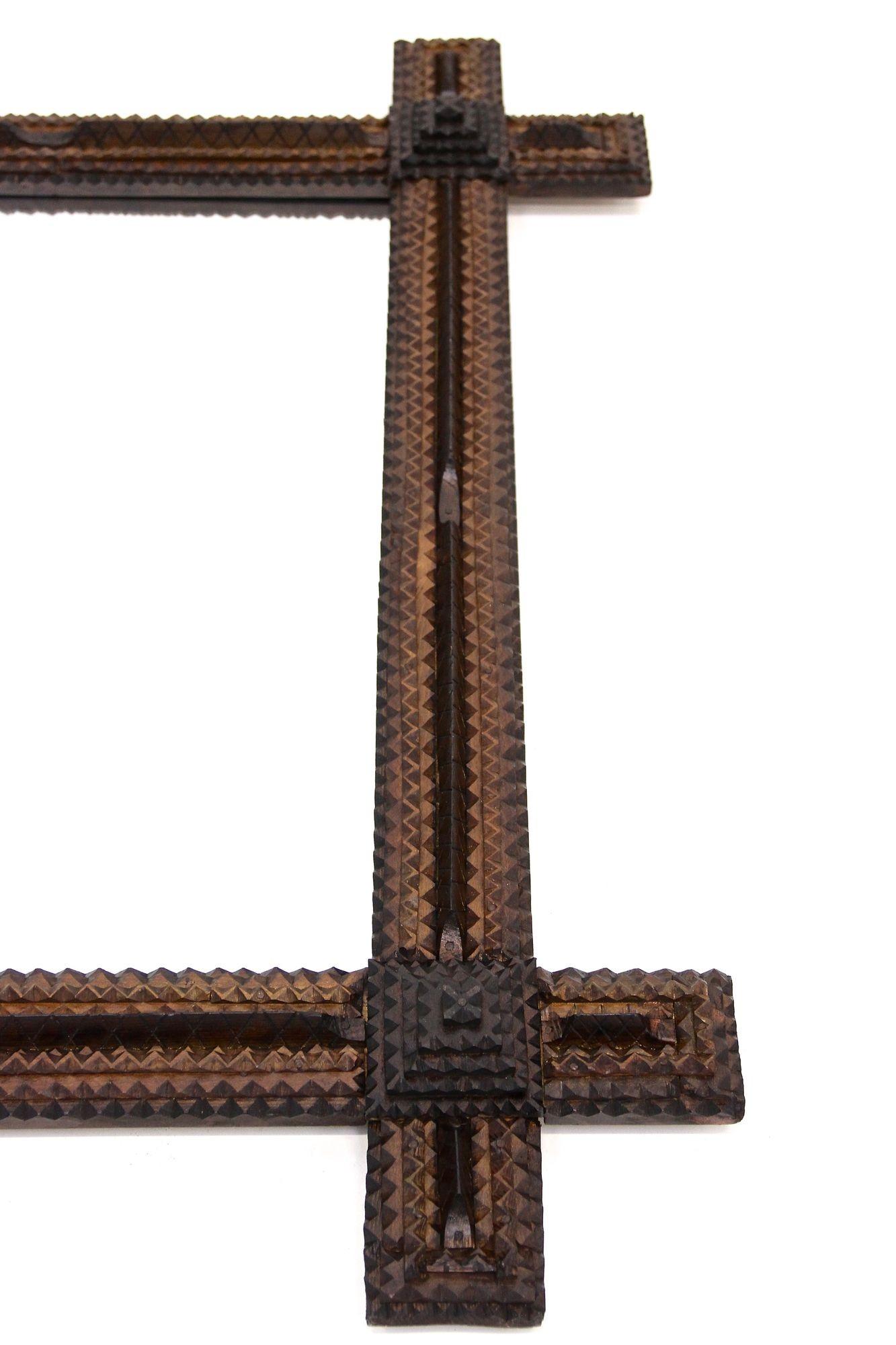 19th Century Tramp Art Rustic Wall Mirror, Handcarved, Austria ca. 1870 10