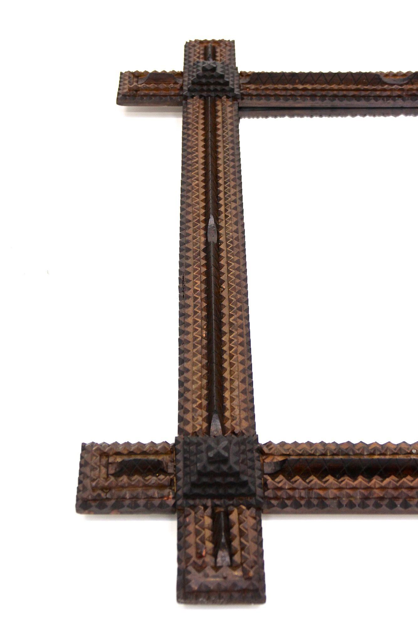 19th Century Tramp Art Rustic Wall Mirror, Handcarved, Austria ca. 1870 11