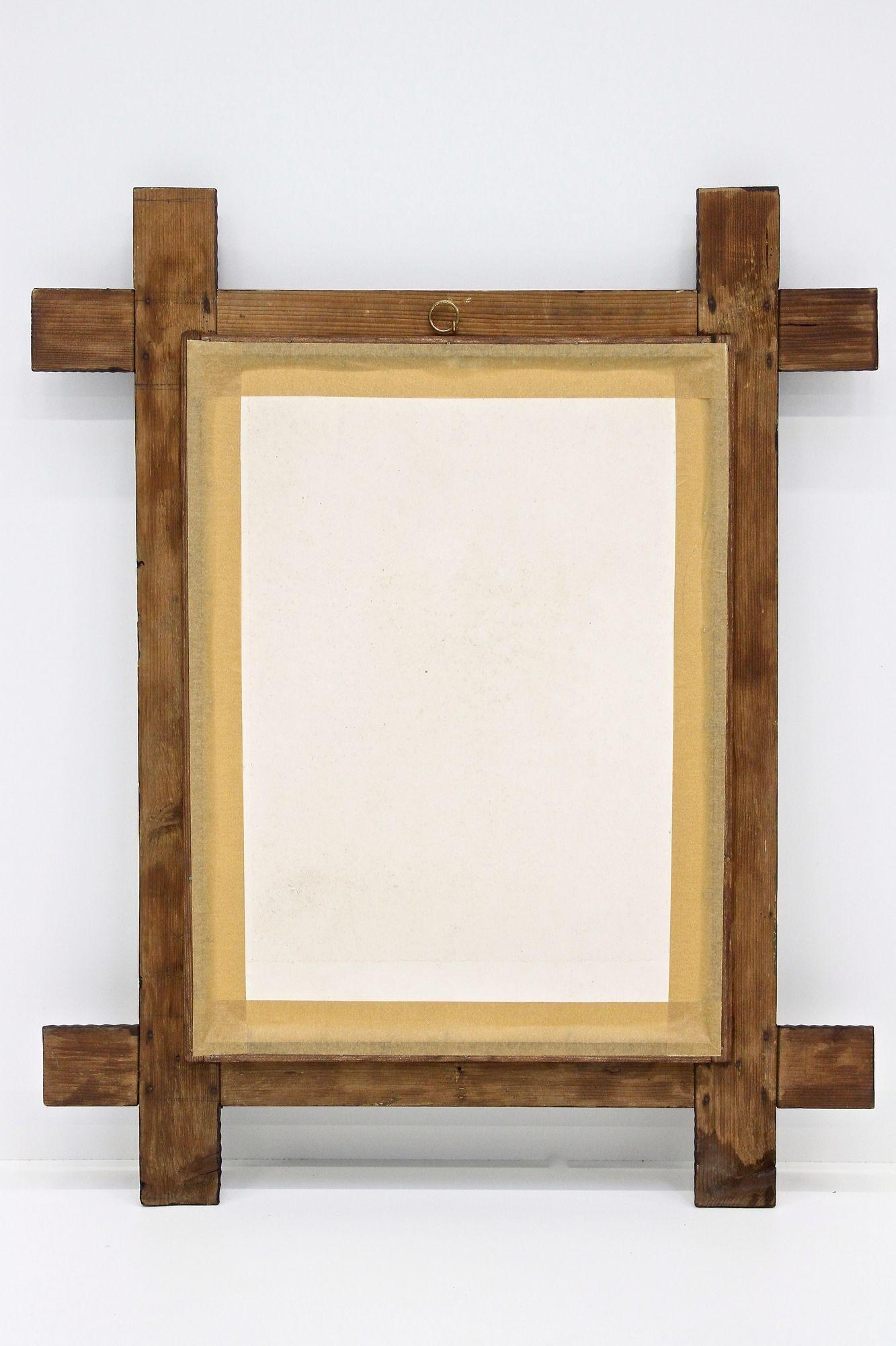 19th Century Tramp Art Rustic Wall Mirror, Handcarved, Austria ca. 1870 15