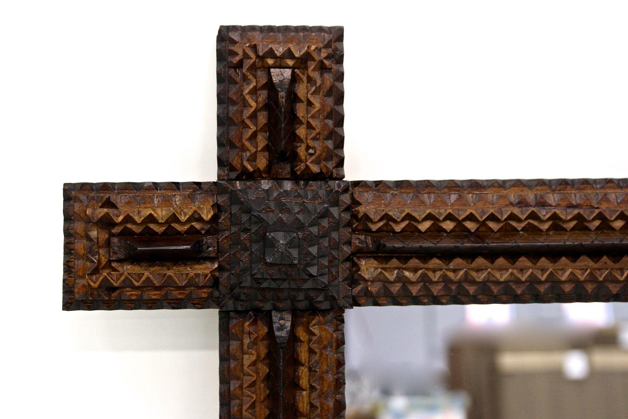 Austrian 19th Century Tramp Art Rustic Wall Mirror, Handcarved, Austria ca. 1870
