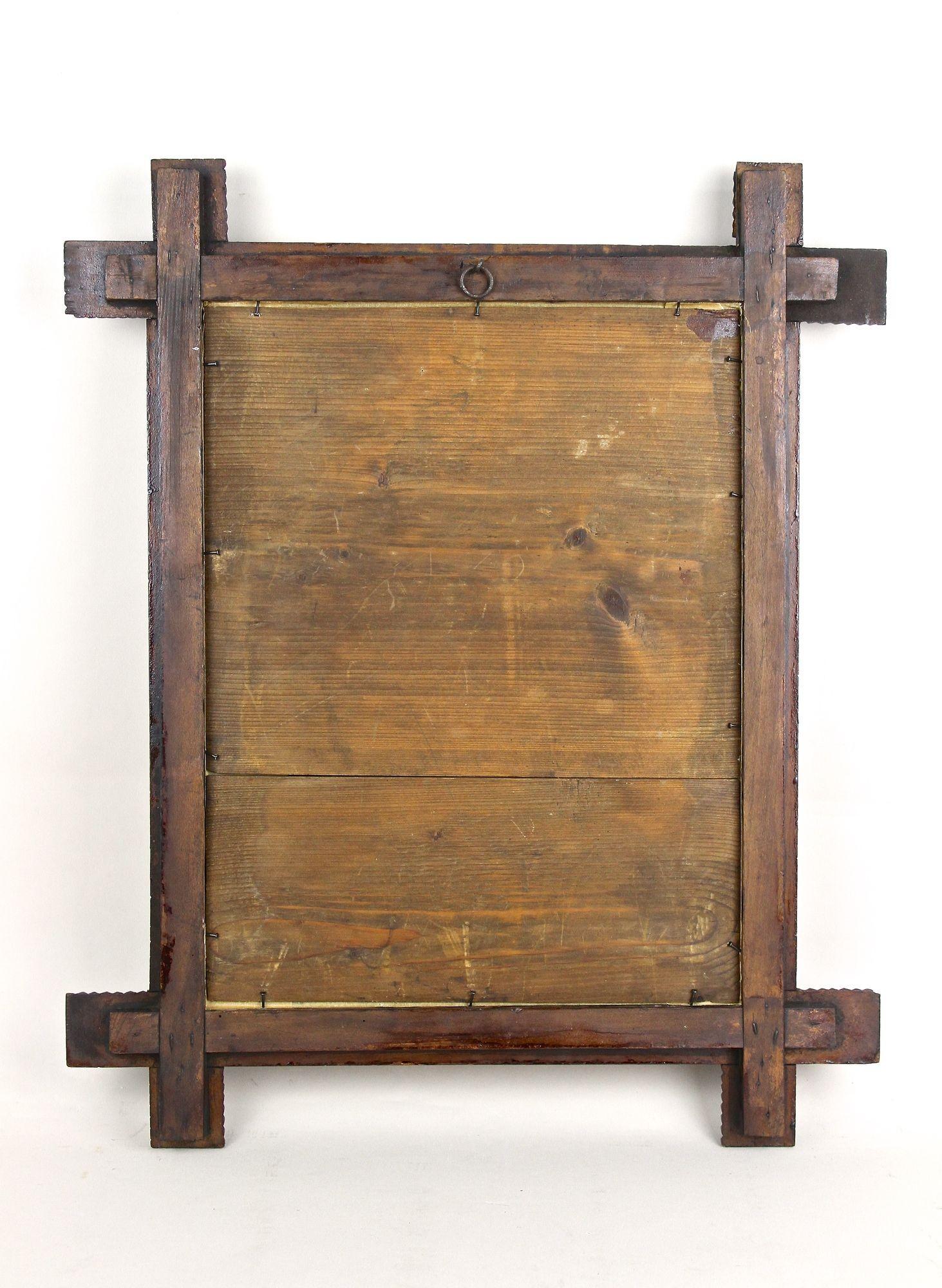 Specchio da parete rustico Tramp Art del XIX secolo, intagliato a mano, Austria, 1880 ca. in vendita 13