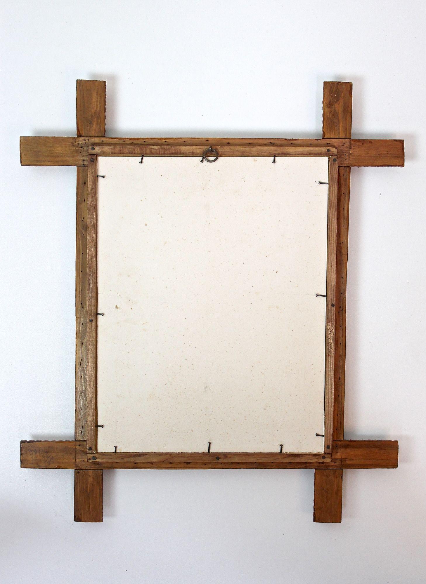 19th Century Tramp Art Wall Mirror - Rustic Style handcarved, Austria ca. 1880 For Sale 11