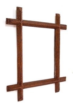 19th Century Tramp Art Wall Mirror - Rustic Style handcarved, Austria ca. 1880