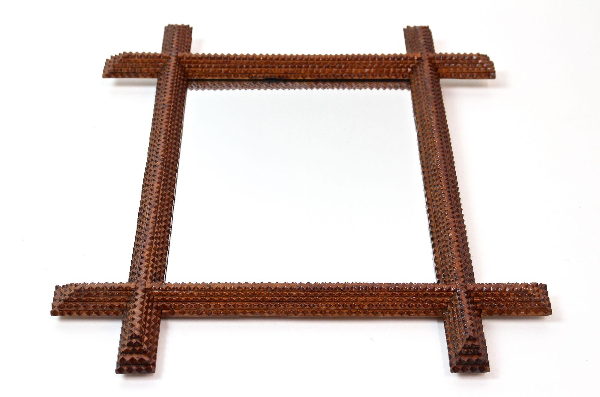 19th Century Tramp Art Wall Mirror - Rustic Style handcarved, Austria ca. 1880 For Sale 4