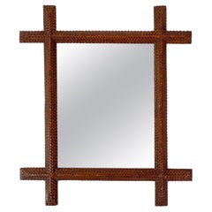 19th Century Tramp Art Wall Mirror - Rustic Style handcarved, Austria ca. 1880