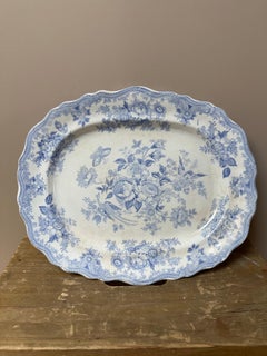 19th-century Transferware Platter "Asiatic Pheasants in blue white, Wedgewood