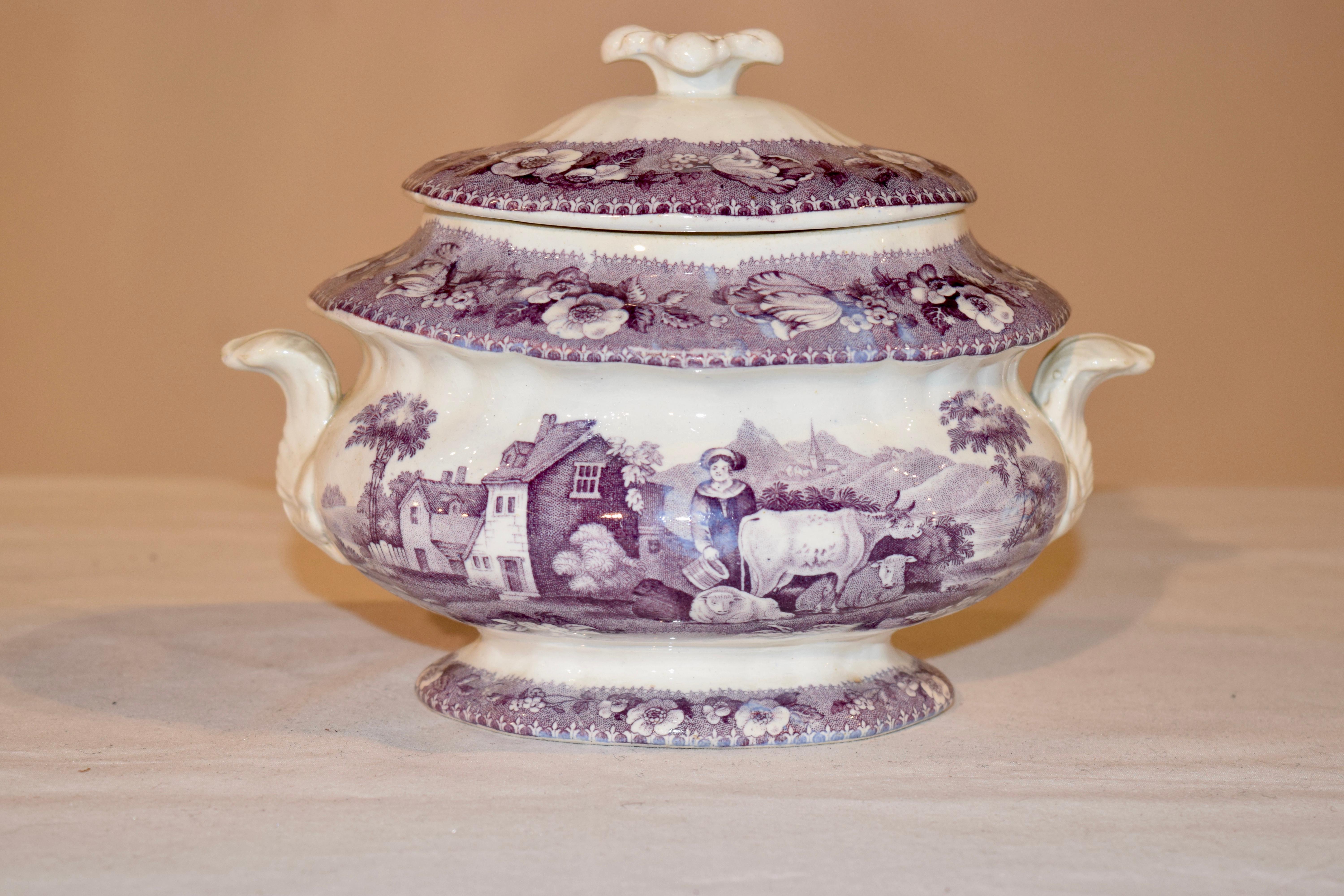 Victorian 19th Century Transferware Sugar Bowl
