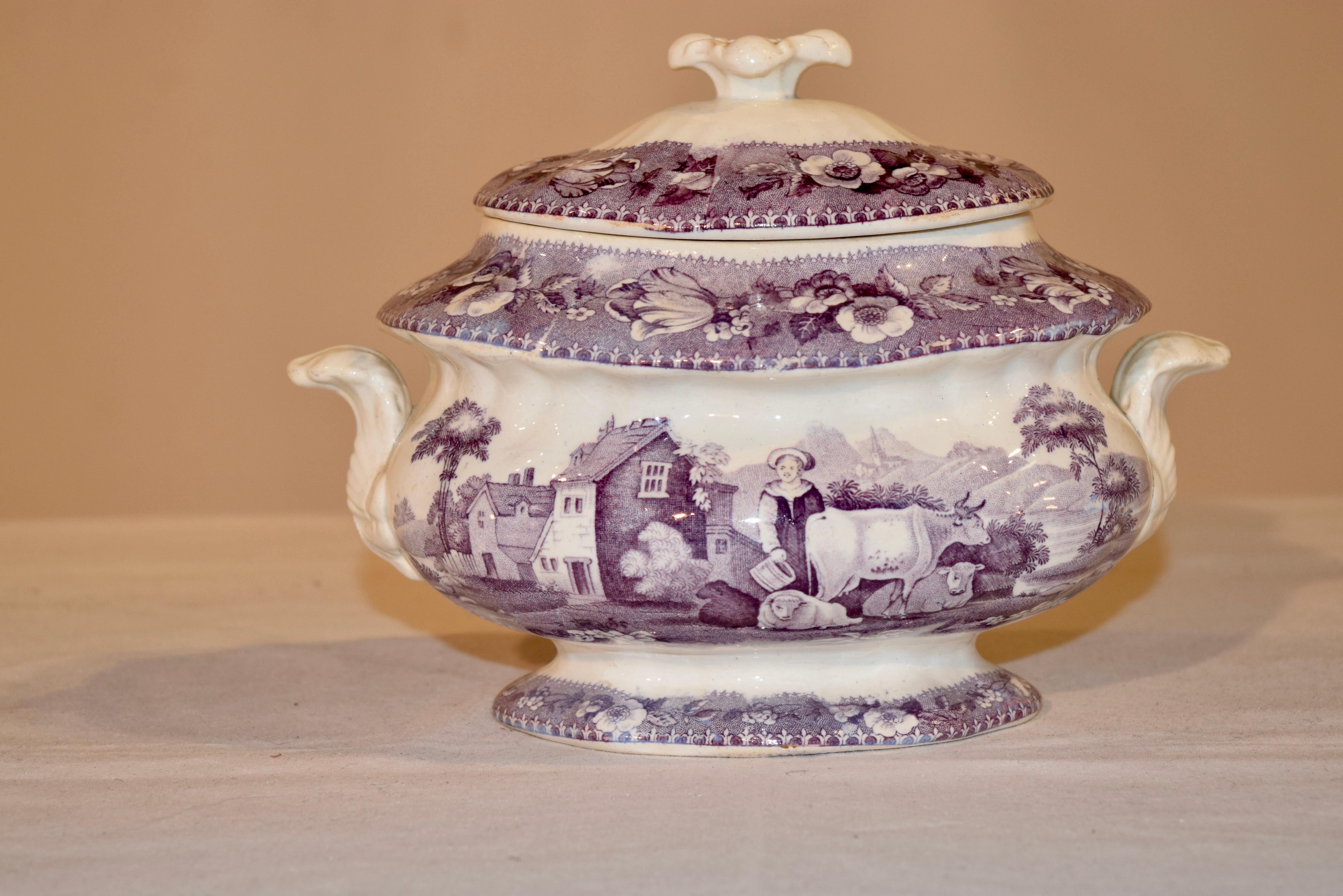 English 19th Century Transferware Sugar Bowl