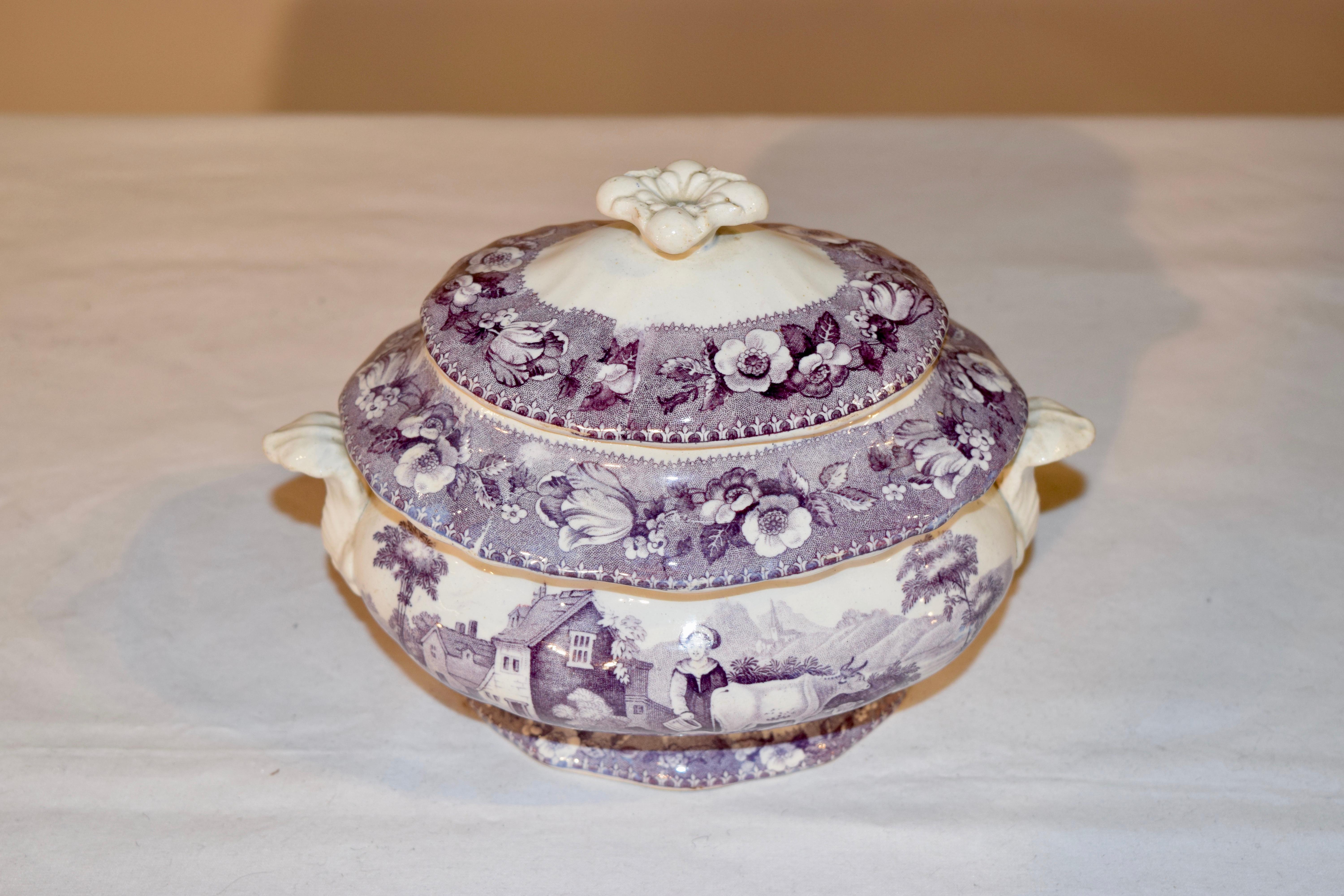 Glazed 19th Century Transferware Sugar Bowl