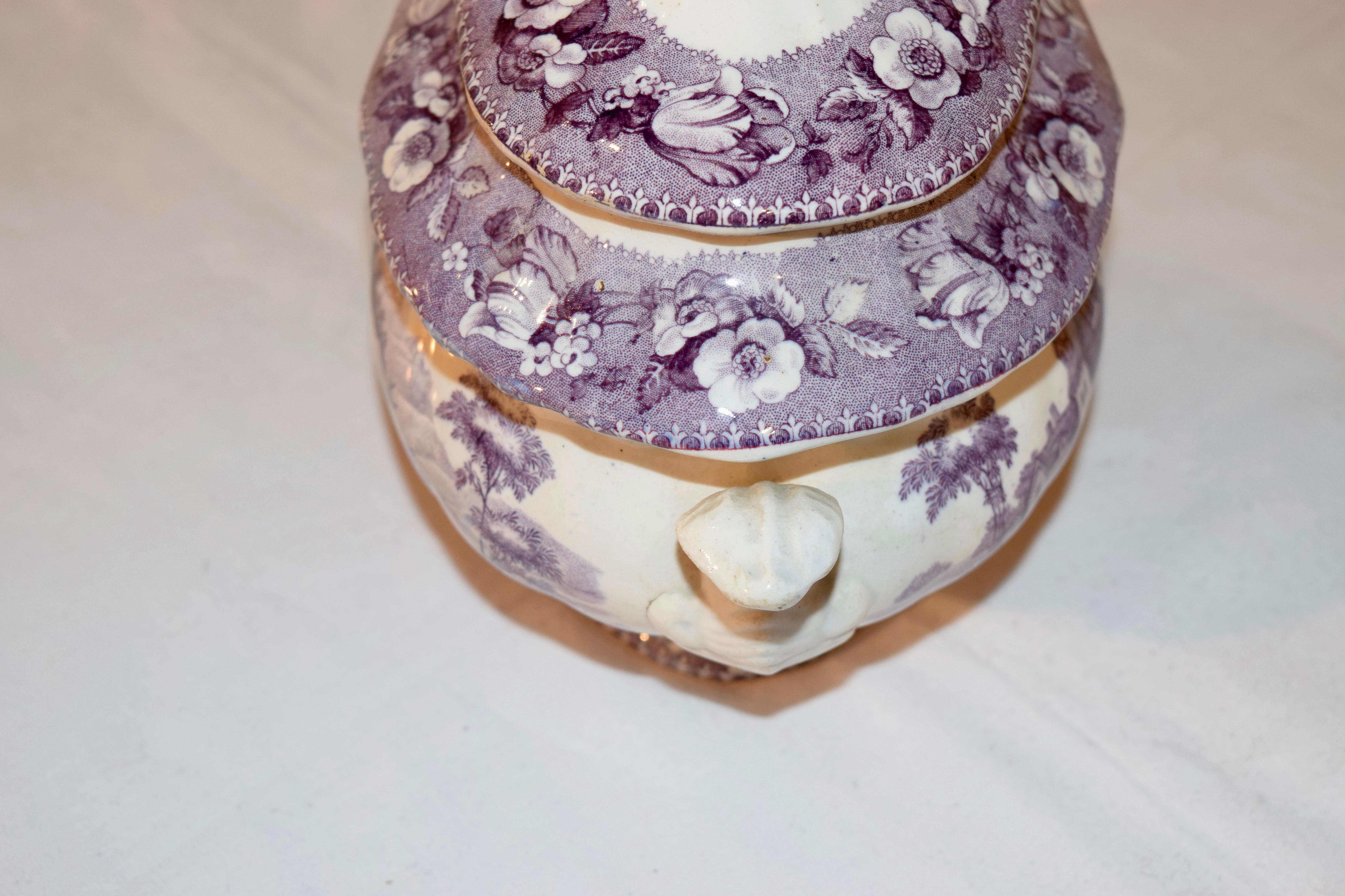 19th Century Transferware Sugar Bowl In Good Condition In High Point, NC