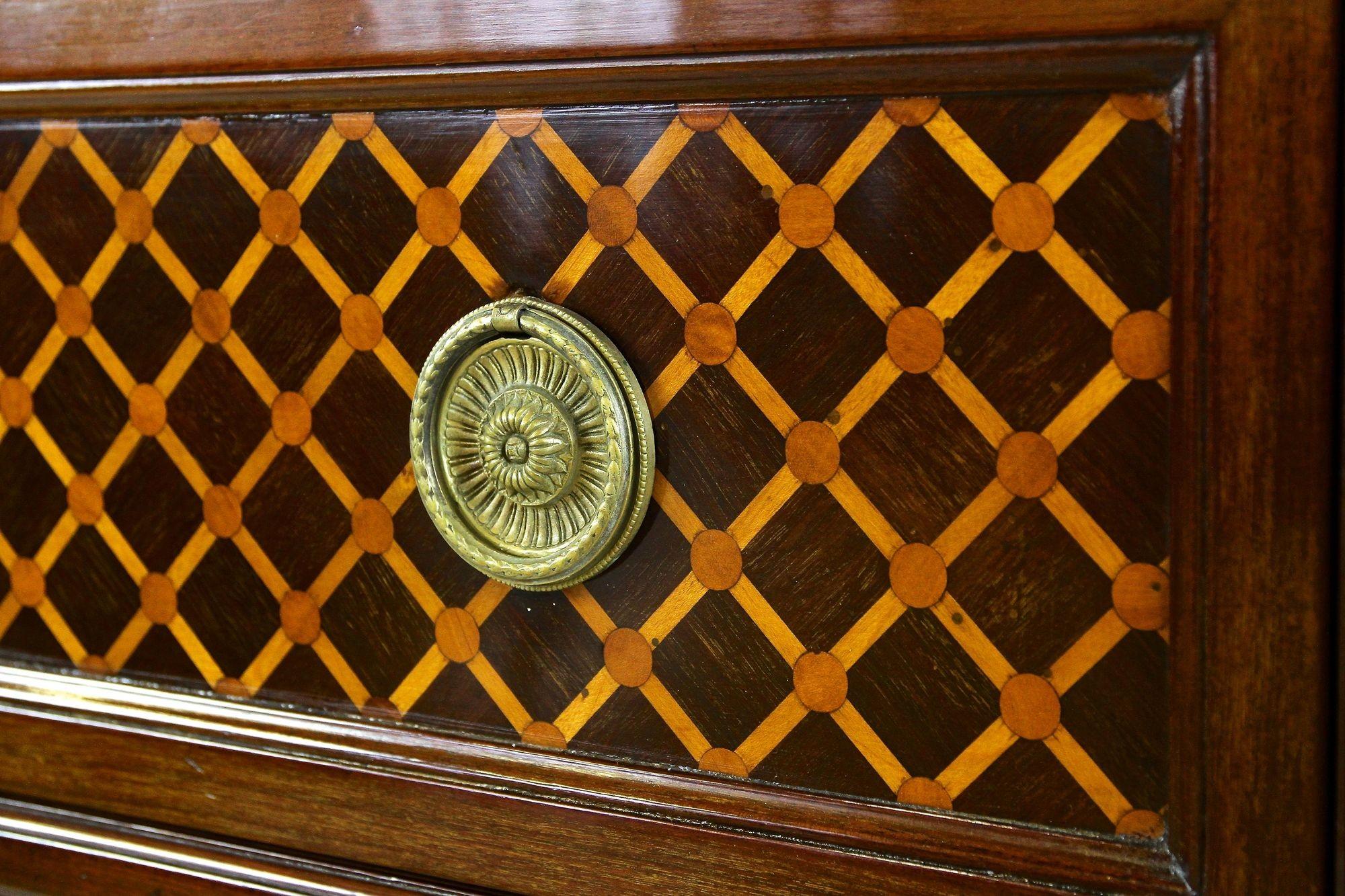 19th Century Transitional Marquetry Chest Of Drawers, Mahogany, FR circa 1870 For Sale 5
