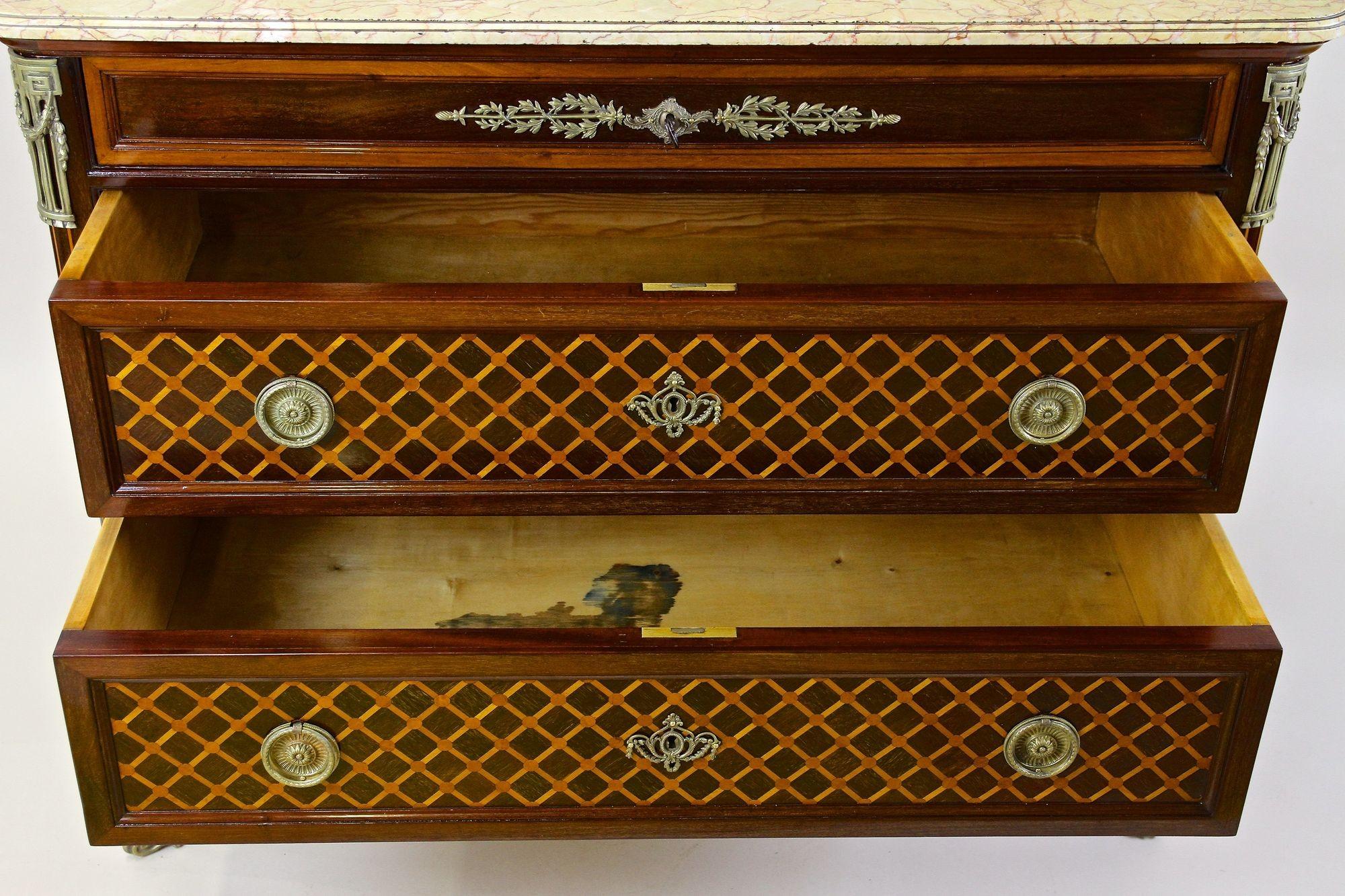 19th Century Transitional Marquetry Chest Of Drawers, Mahogany, FR circa 1870 For Sale 8