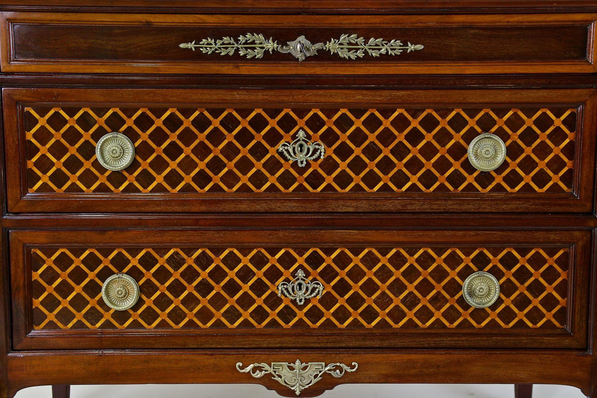 19th Century Transitional Marquetry Chest Of Drawers, Mahogany, FR circa 1870 For Sale 11