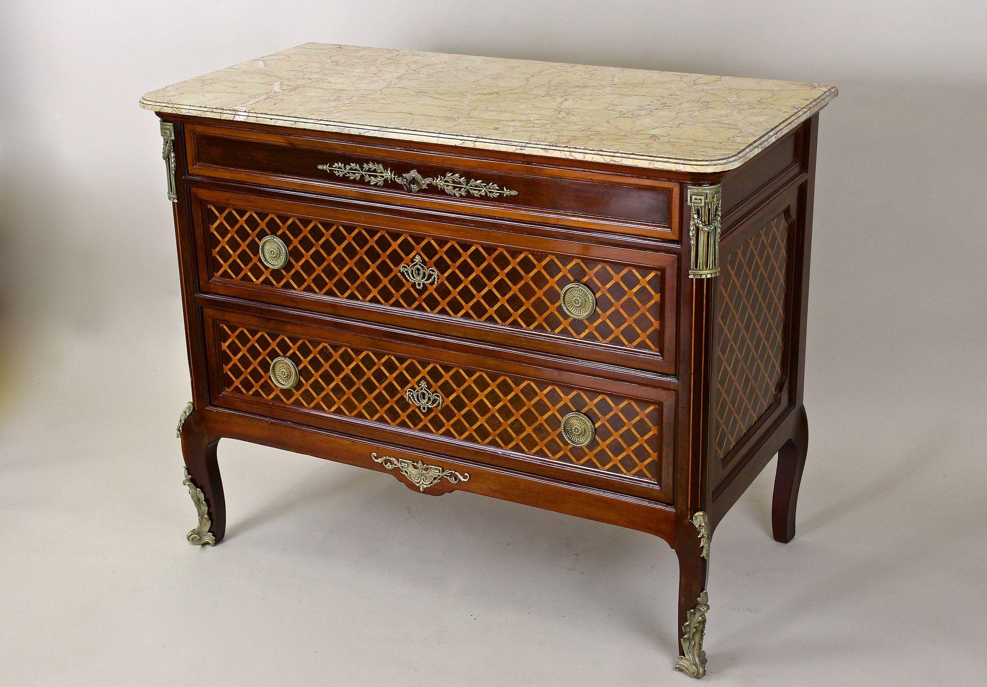 19th Century Transitional Marquetry Chest Of Drawers, Mahogany, FR circa 1870 For Sale 12
