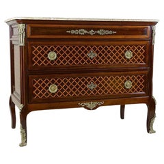 19th Century Transitional Marquetry Chest Of Drawers, Mahogany, FR circa 1870