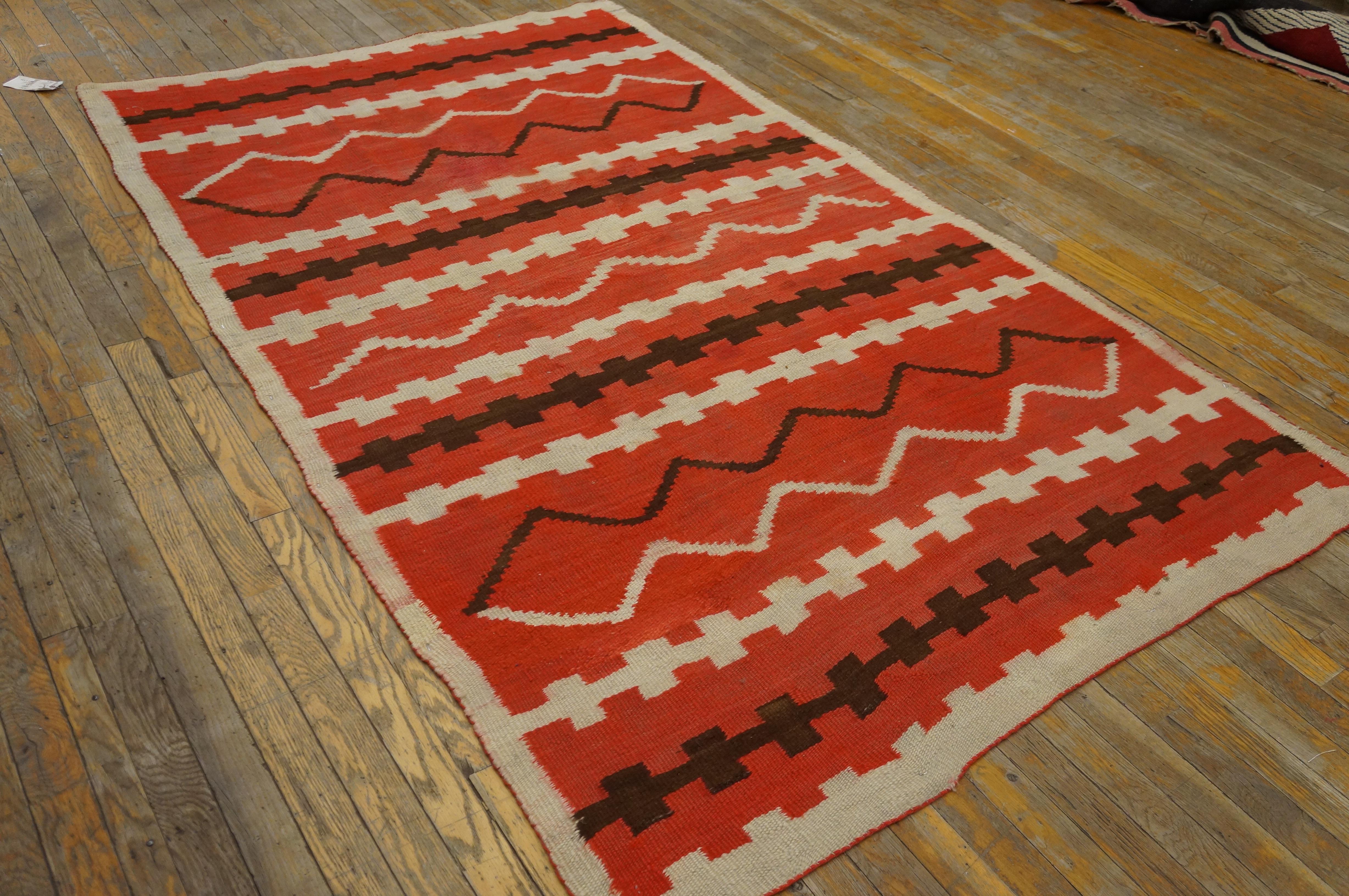 Wool 19th Century Transitional Period  Navajo Carpet ( 4'4