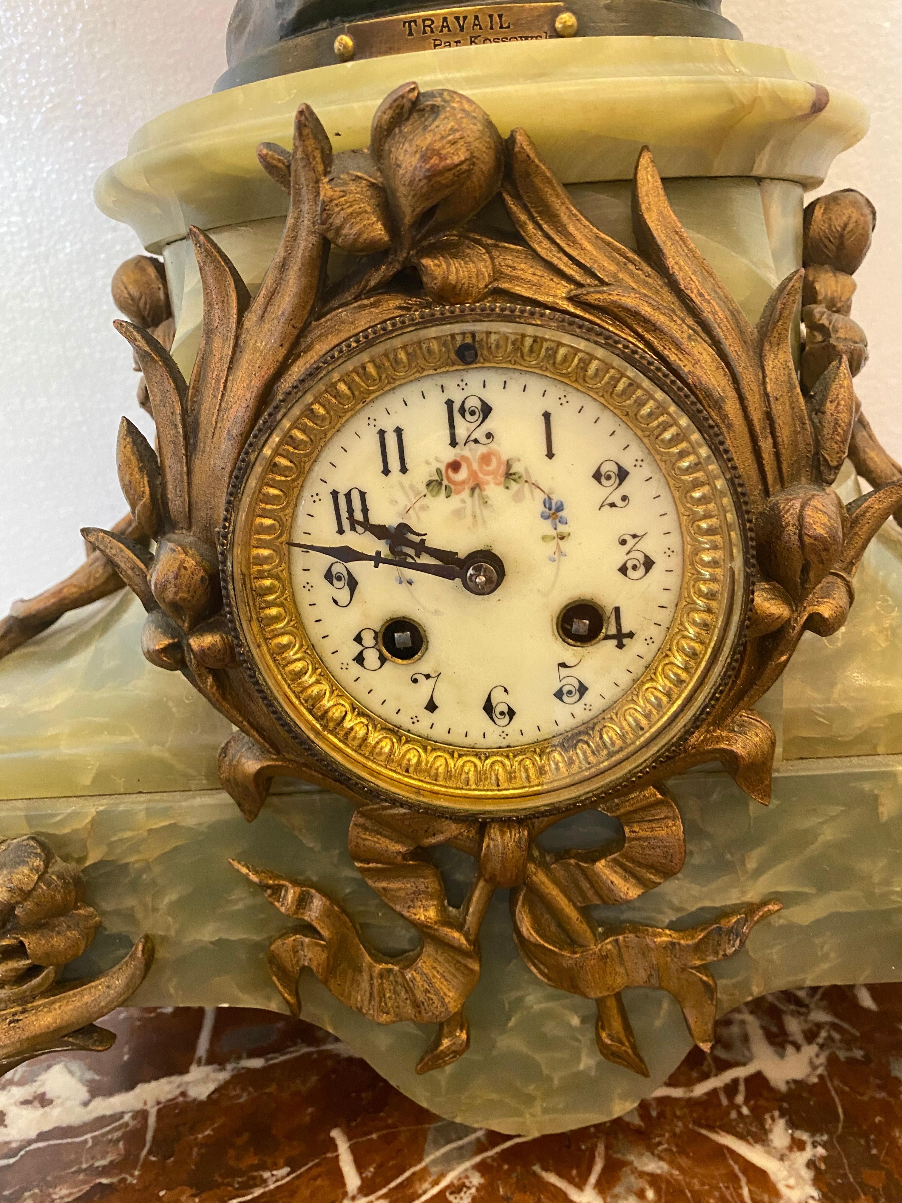 French 19th Century Travail Par Kossowsk Mantel Clock For Sale