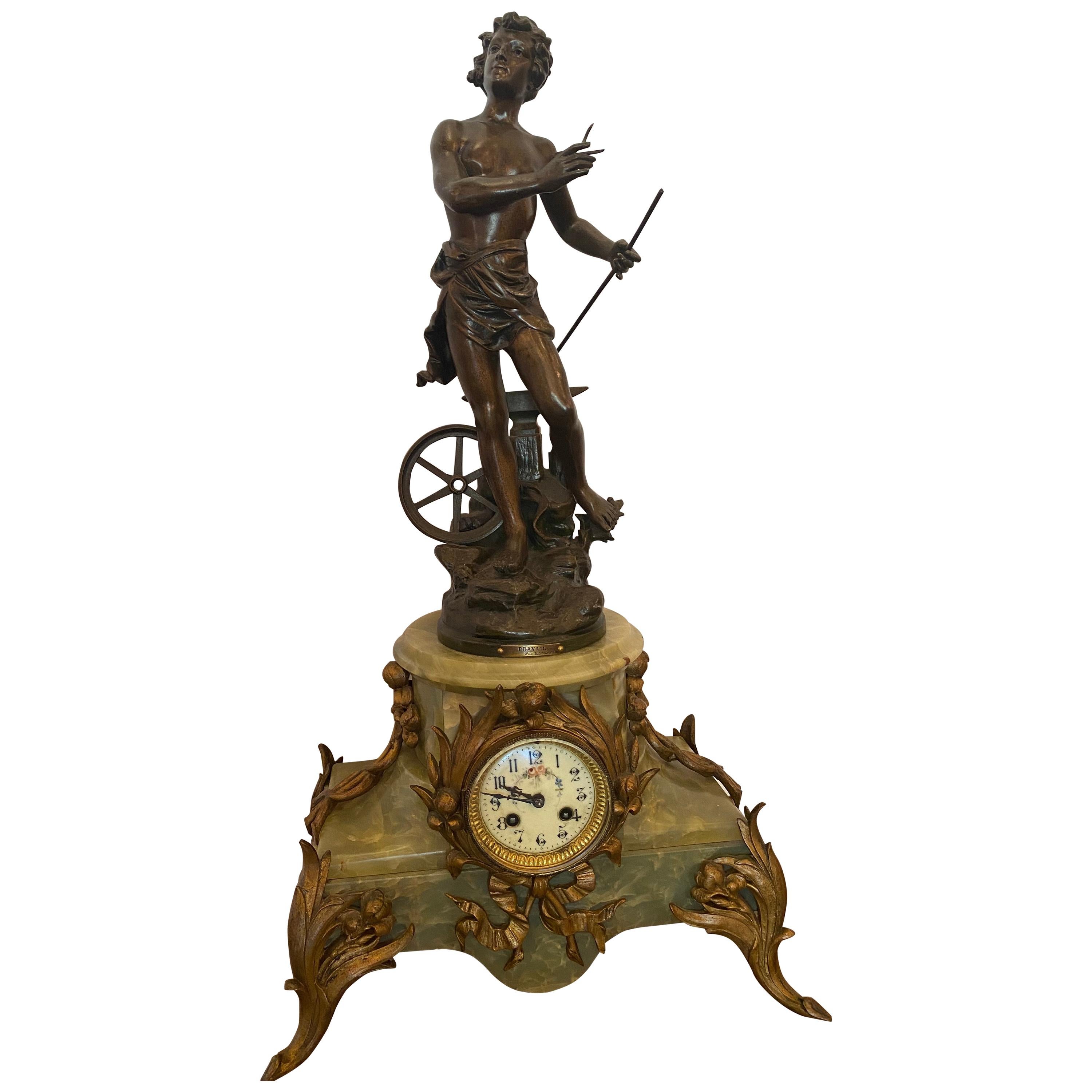 19th Century Travail Par Kossowsk Mantel Clock For Sale